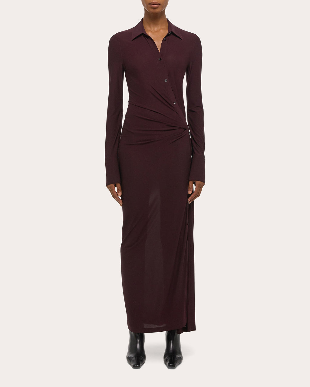 Stretch Jersey Twisted Shirt Dress