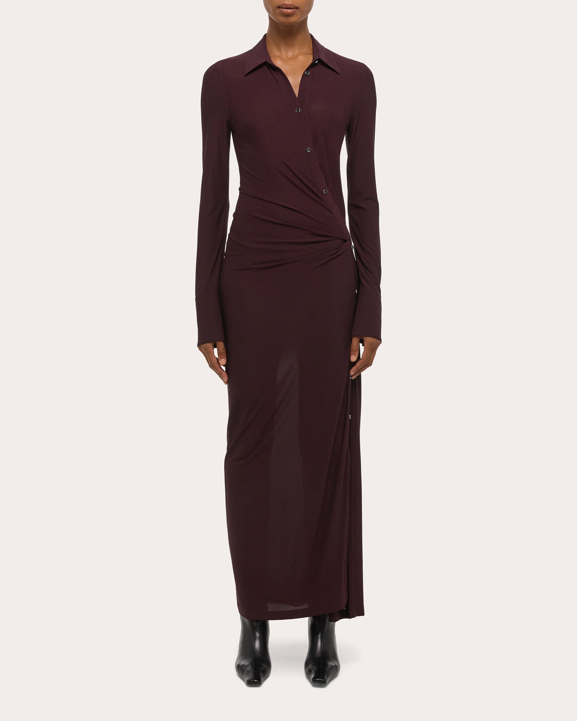 Stretch Jersey Twisted Shirt Dress