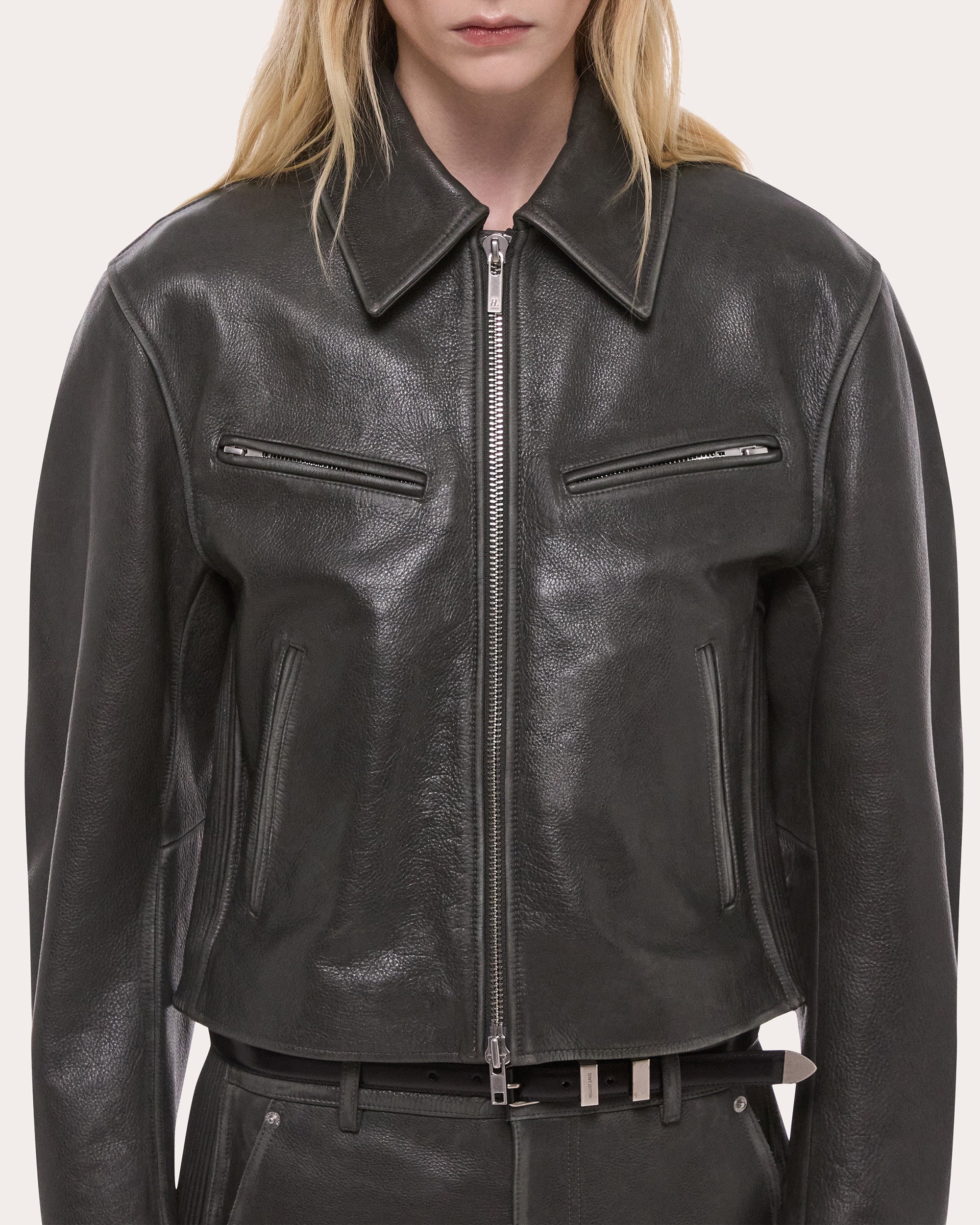Distressed Leather Biker Jacket