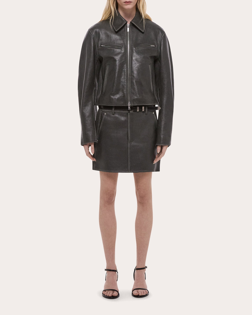 Distressed Leather Biker Jacket