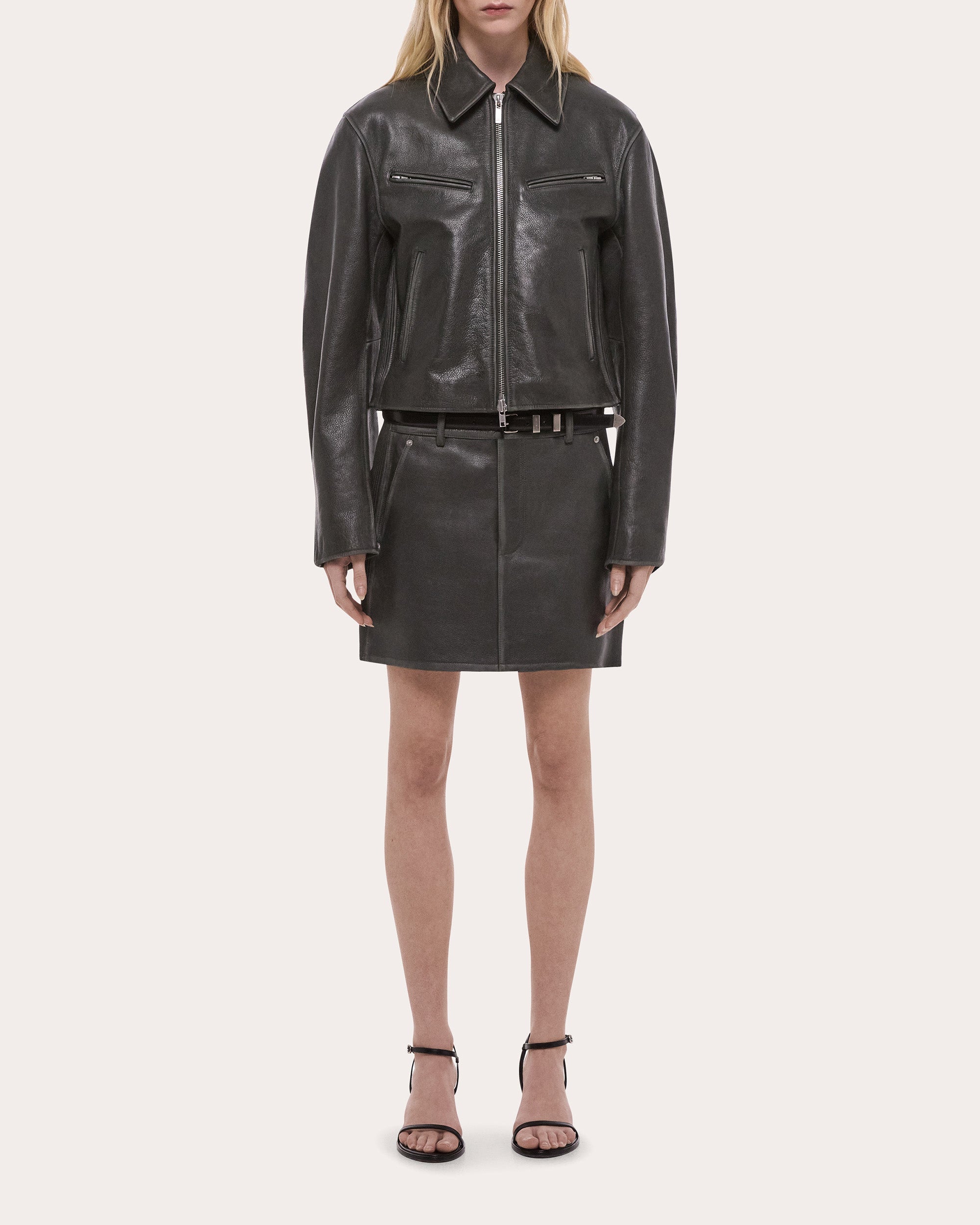 Distressed Leather Biker Jacket