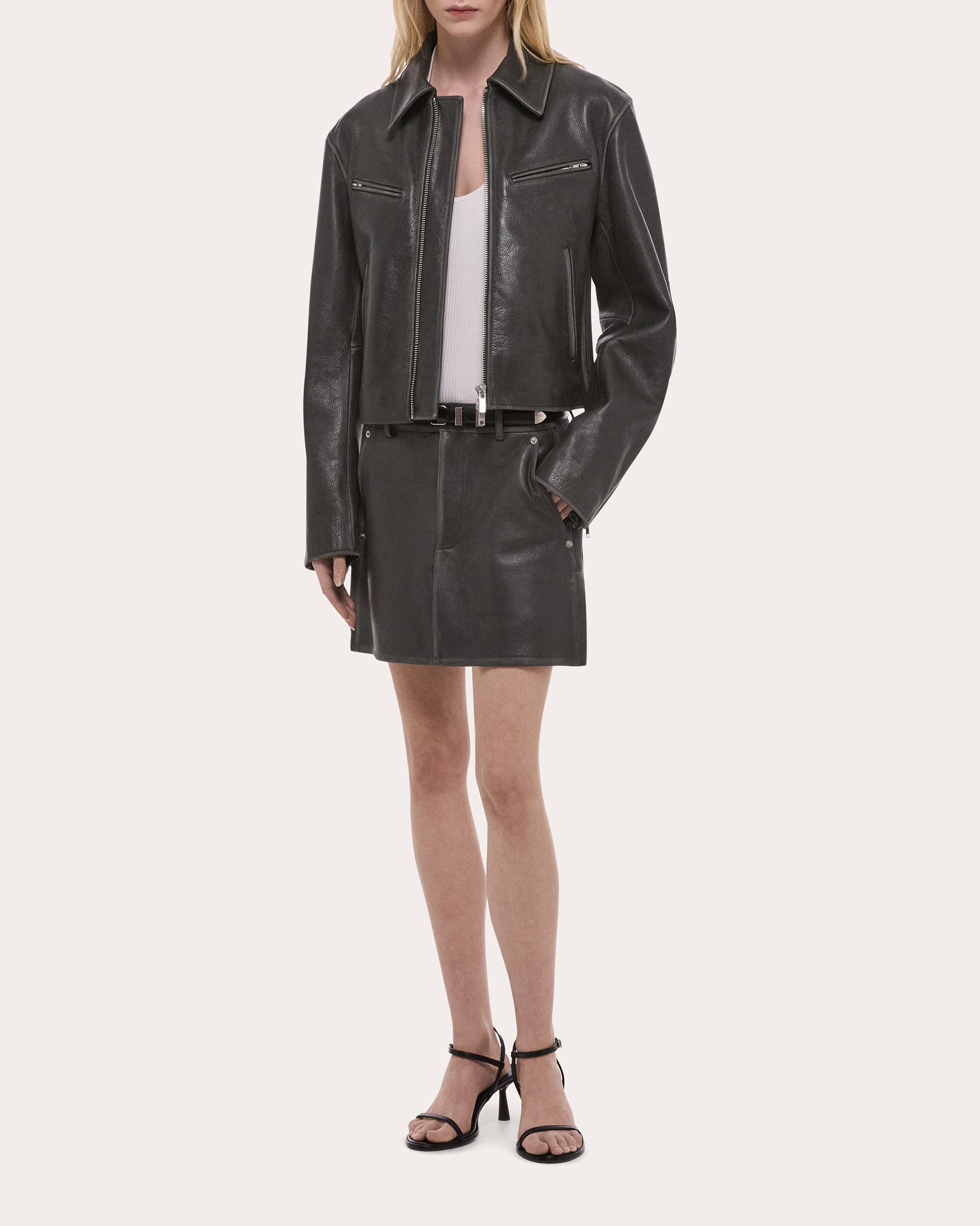Distressed Leather Biker Jacket