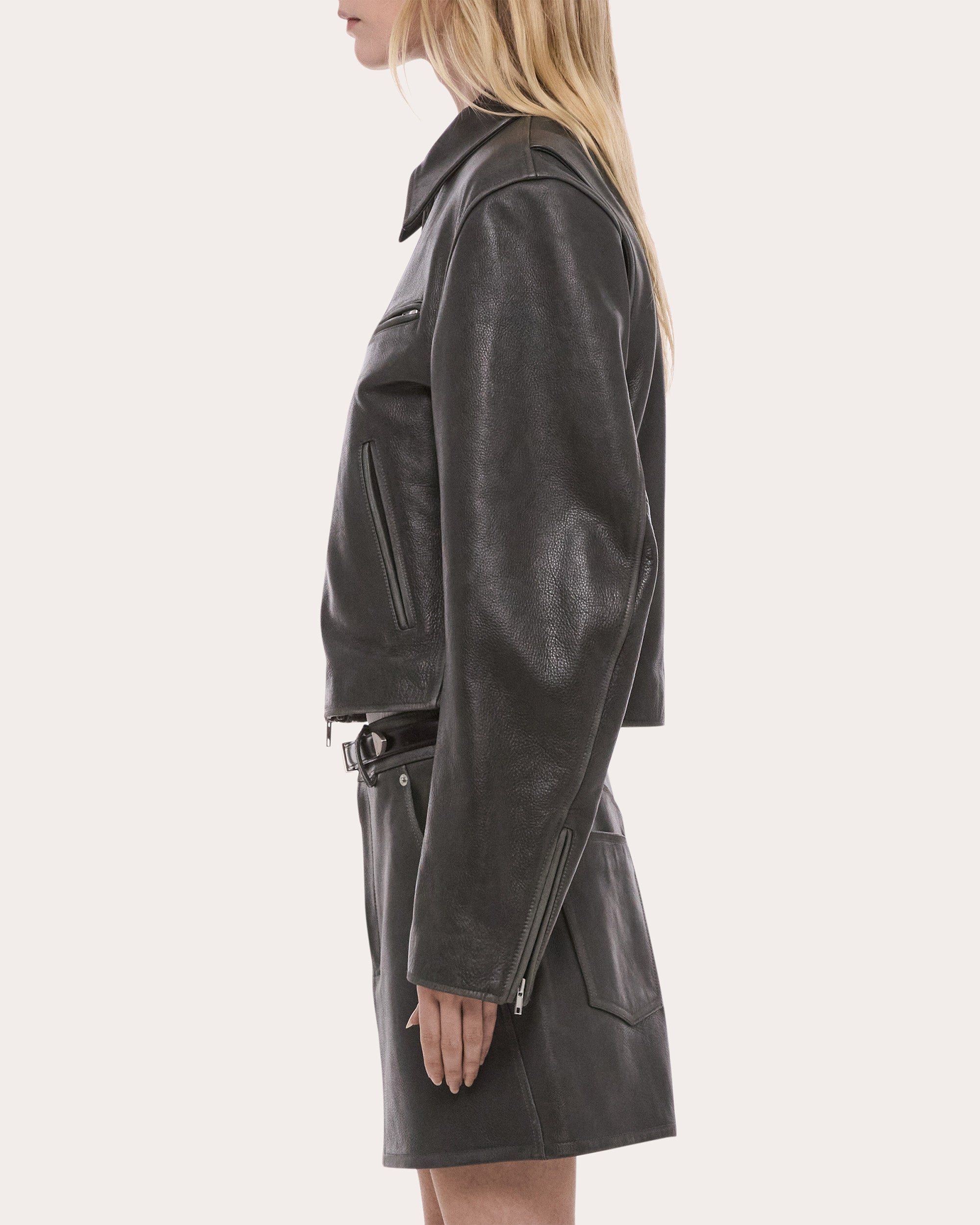 Distressed Leather Biker Jacket