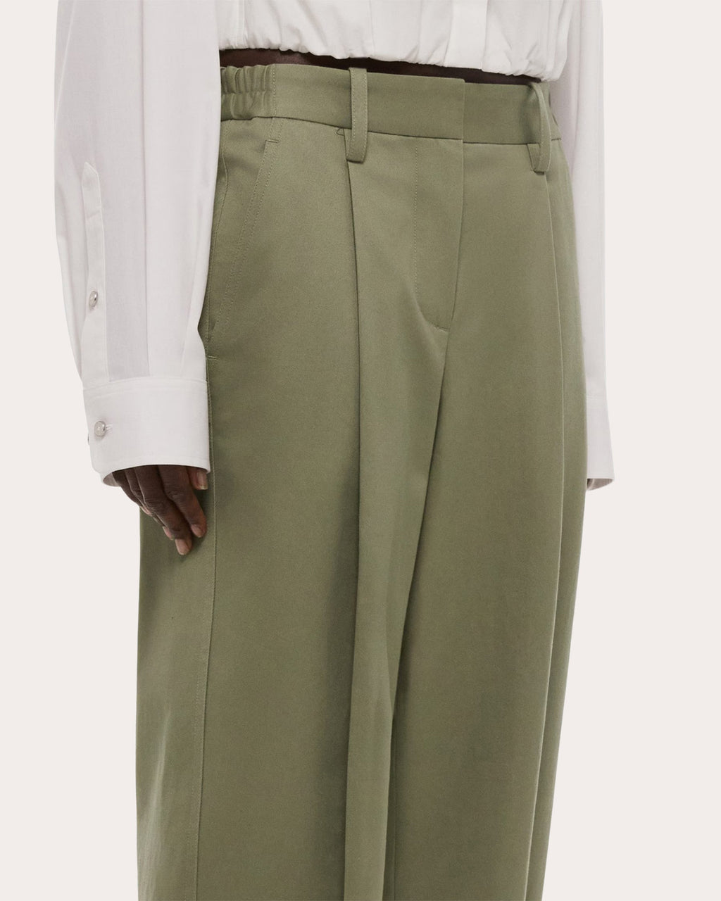 Cotton Chino Twill Pleated Barrel Trousers