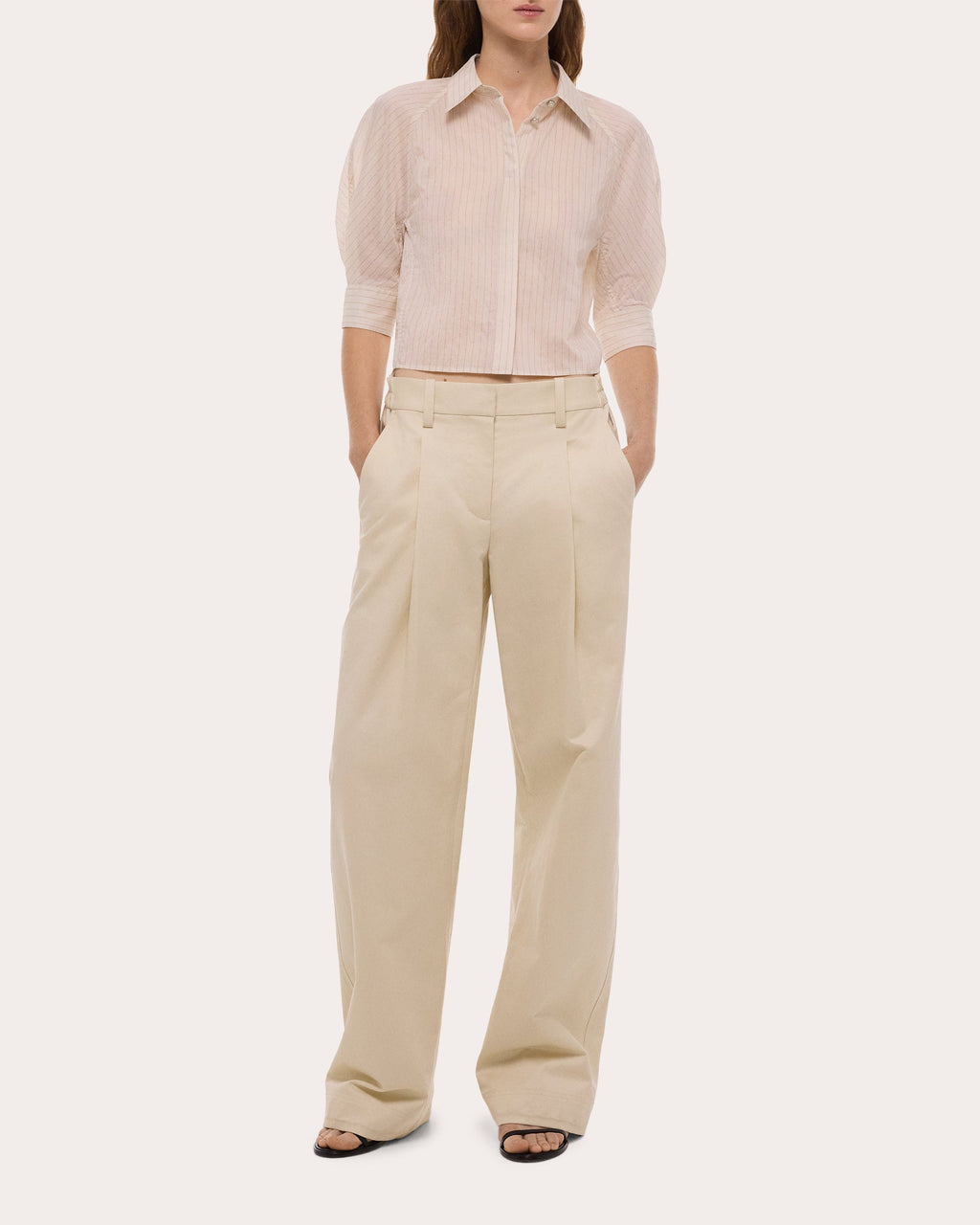 Sheer Stripe Articulated Crop Button-Up