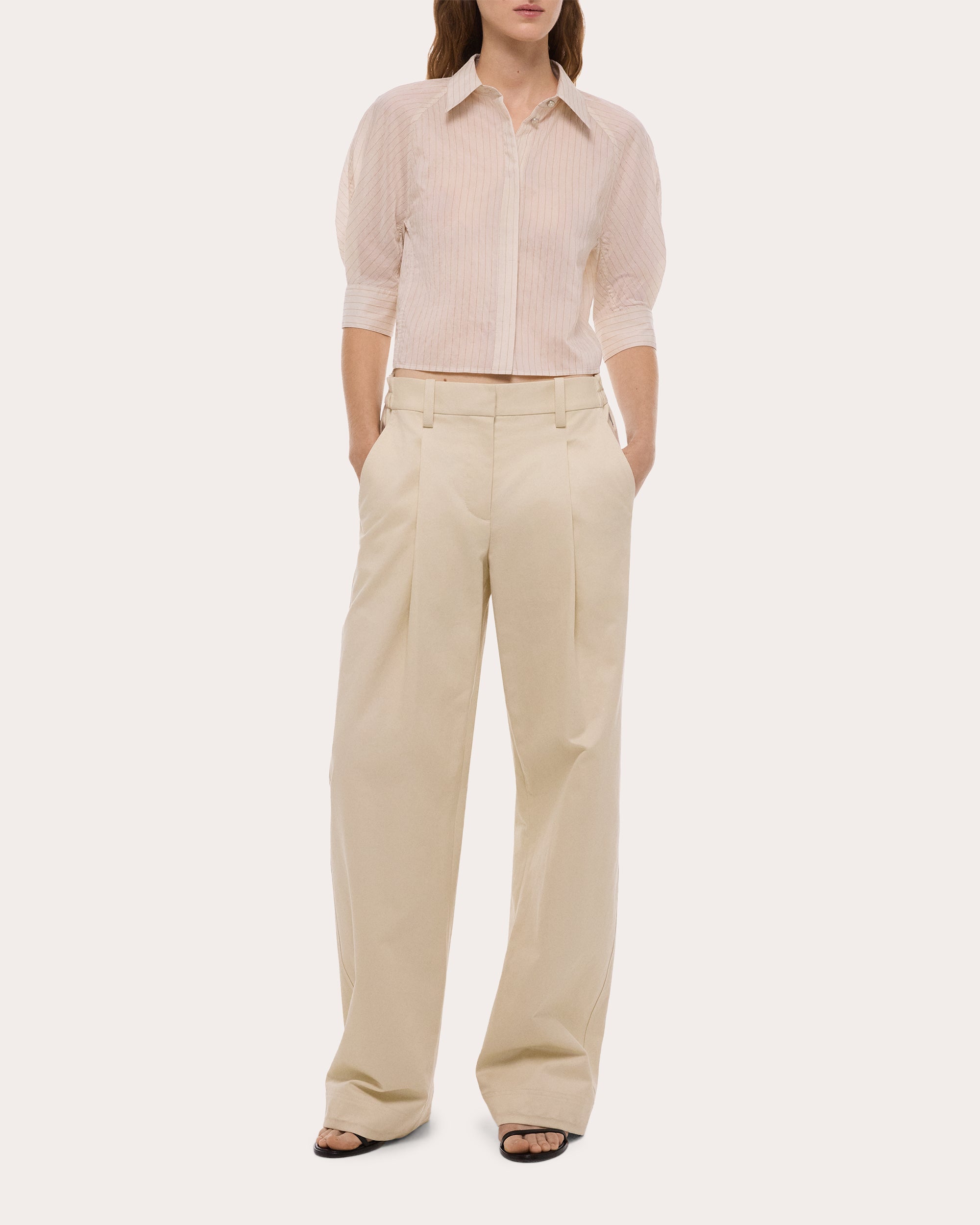 Sheer Stripe Articulated Crop Button-Up