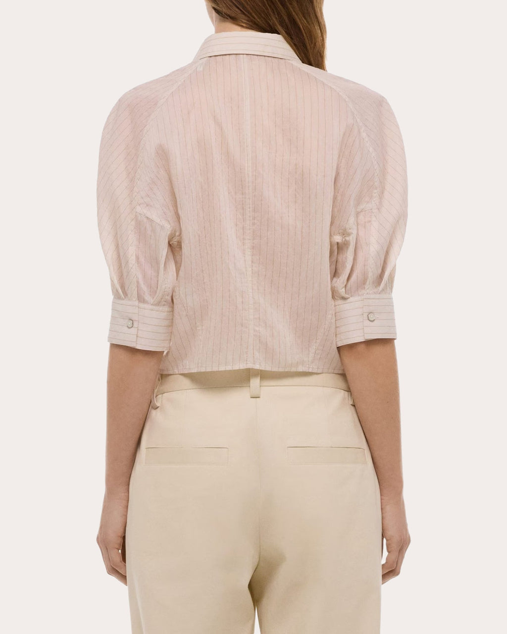 Sheer Stripe Articulated Crop Button-Up