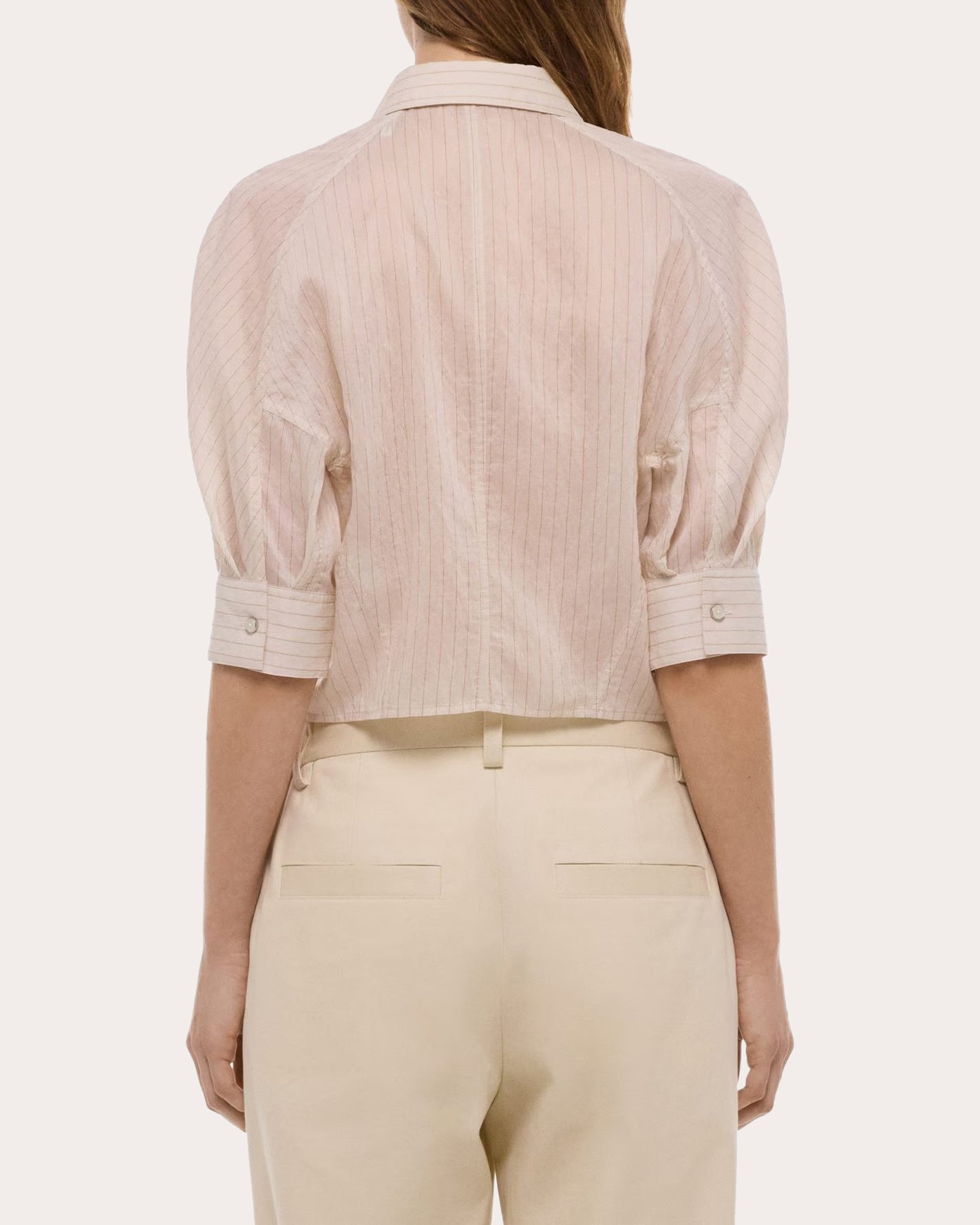 Sheer Stripe Articulated Crop Button-Up