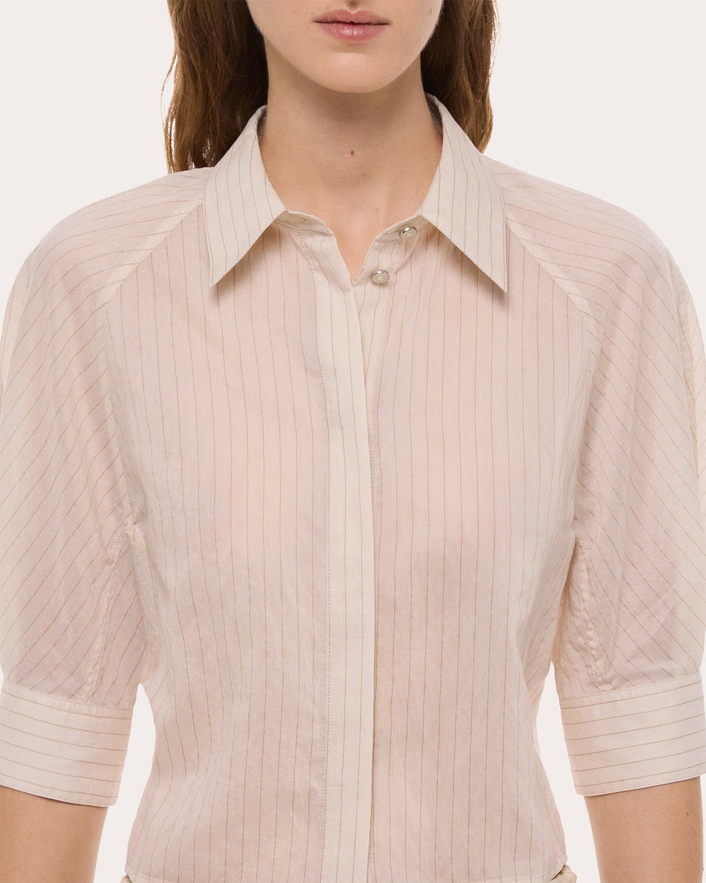 Sheer Stripe Articulated Crop Button-Up