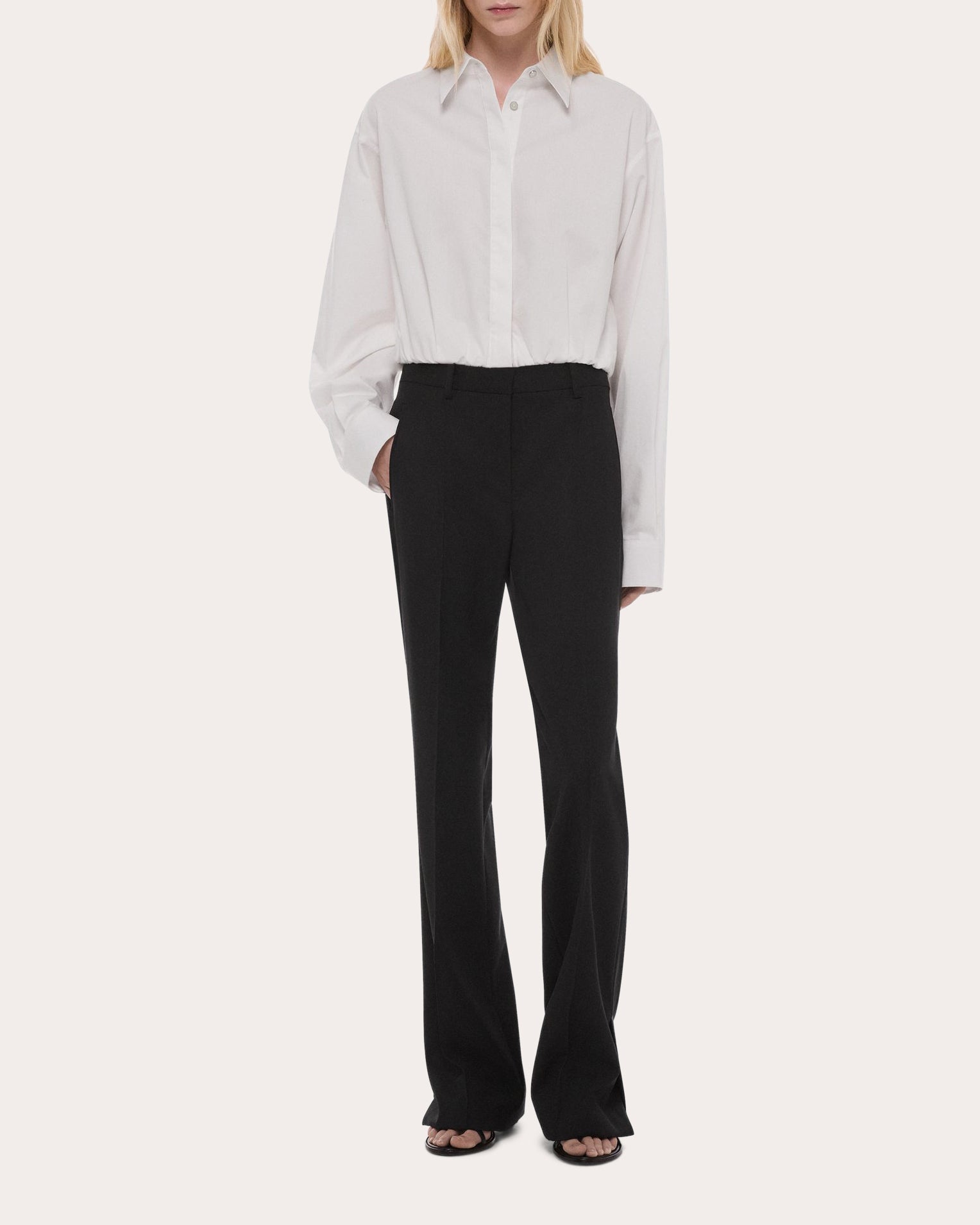 Cotton Poplin Cropped Blouson Button-Up