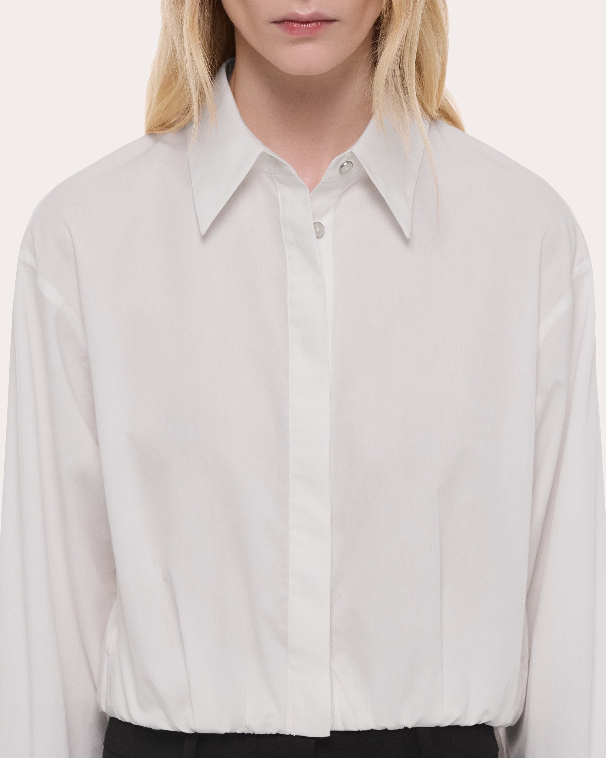 Cotton Poplin Cropped Blouson Button-Up