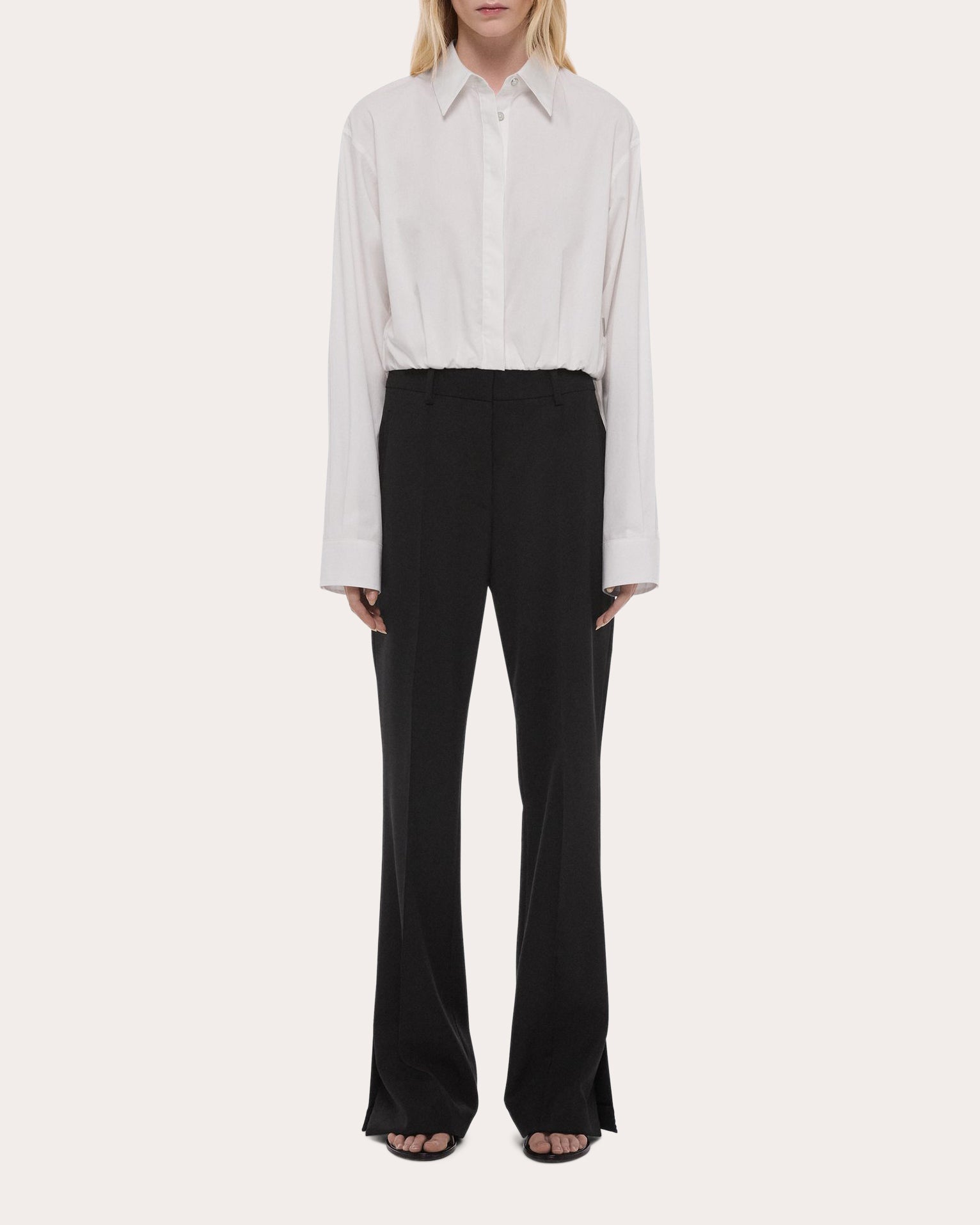 Cotton Poplin Cropped Blouson Button-Up