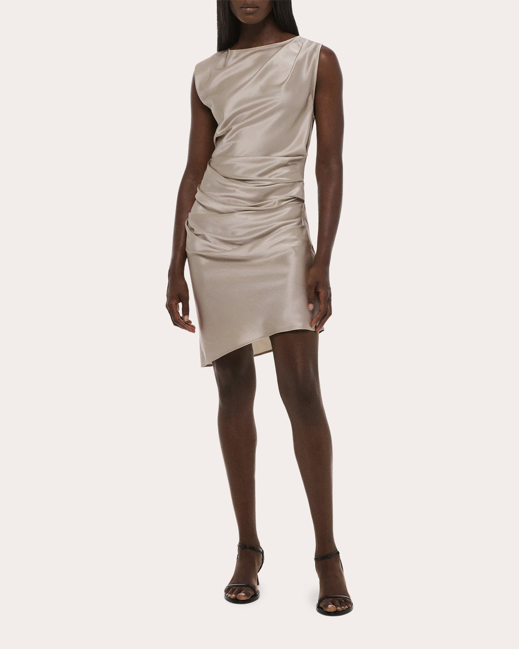 Silk Satin Sleeveless Drape Dress