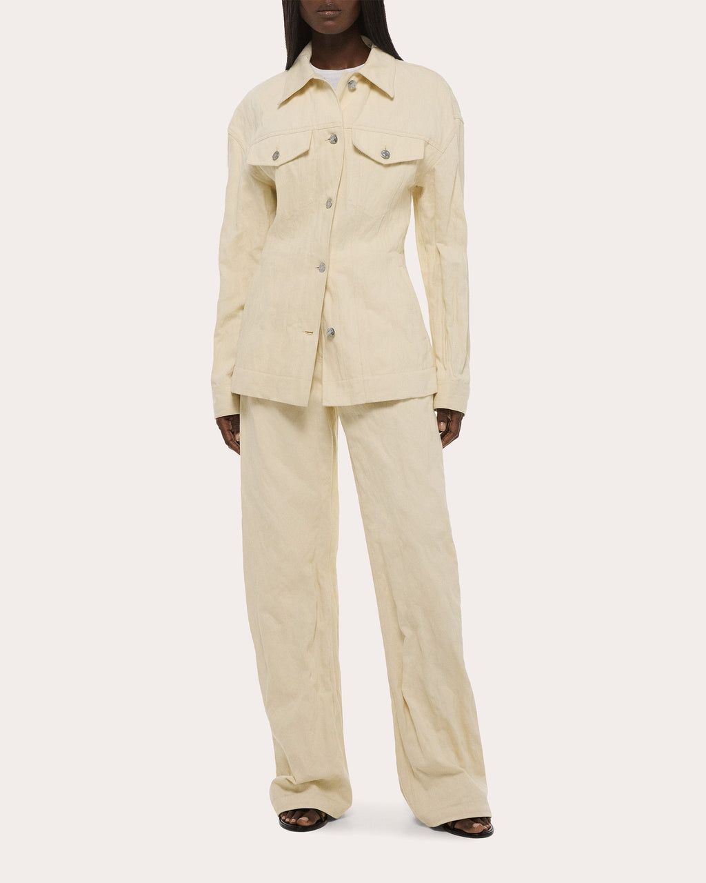 Crushed Metallic Twill Trucker Jacket