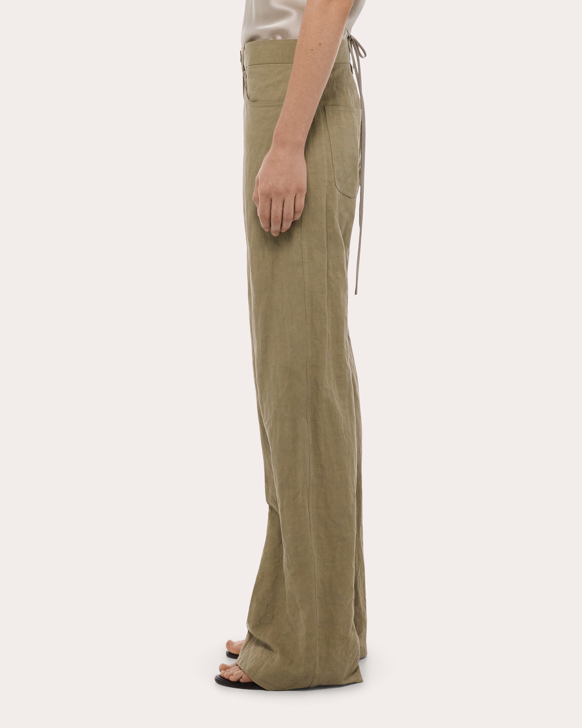 Cotton Linen Barrel Bootcut Trousers
