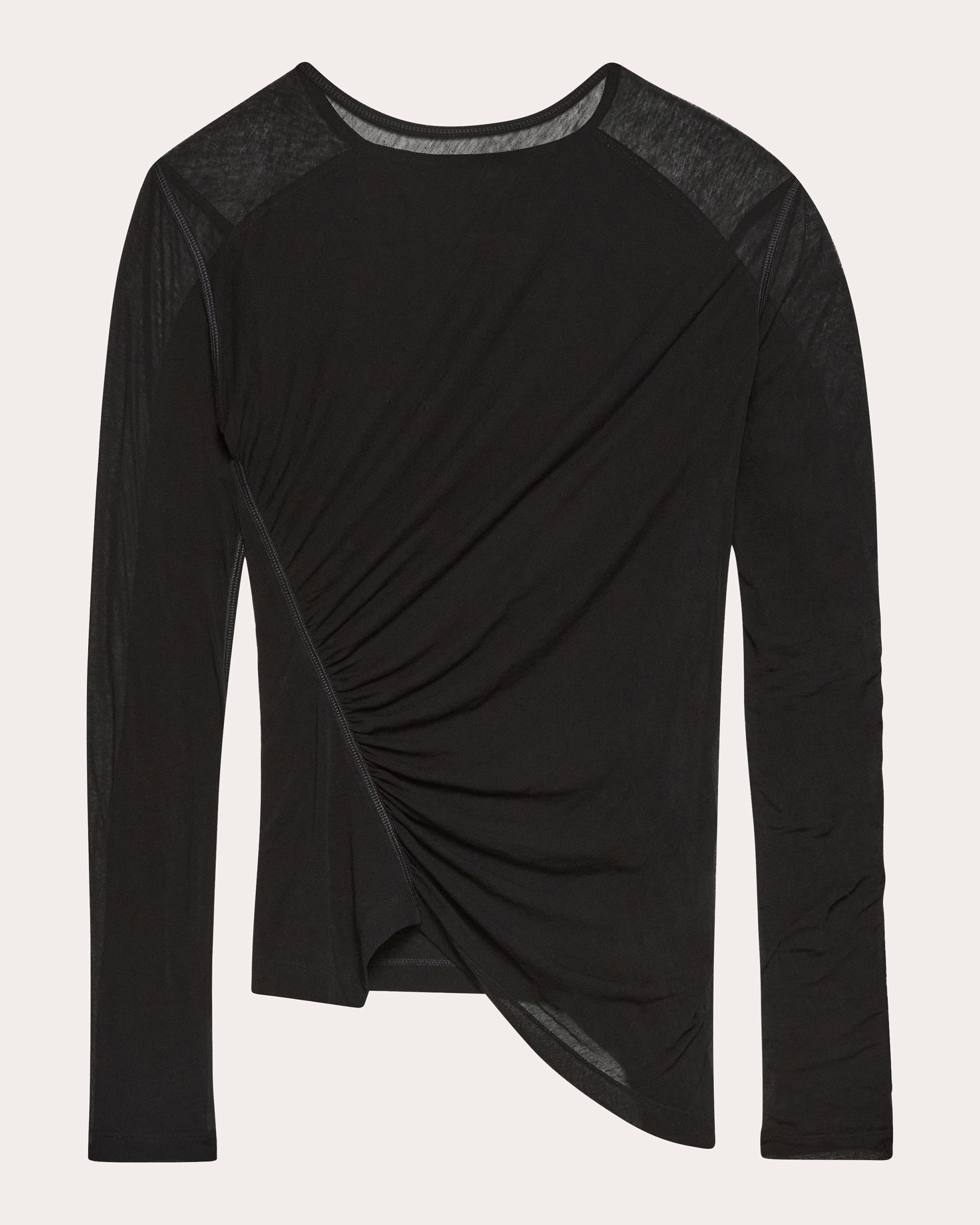 Sheer Jersey Ruched Asymmetric Wind Top