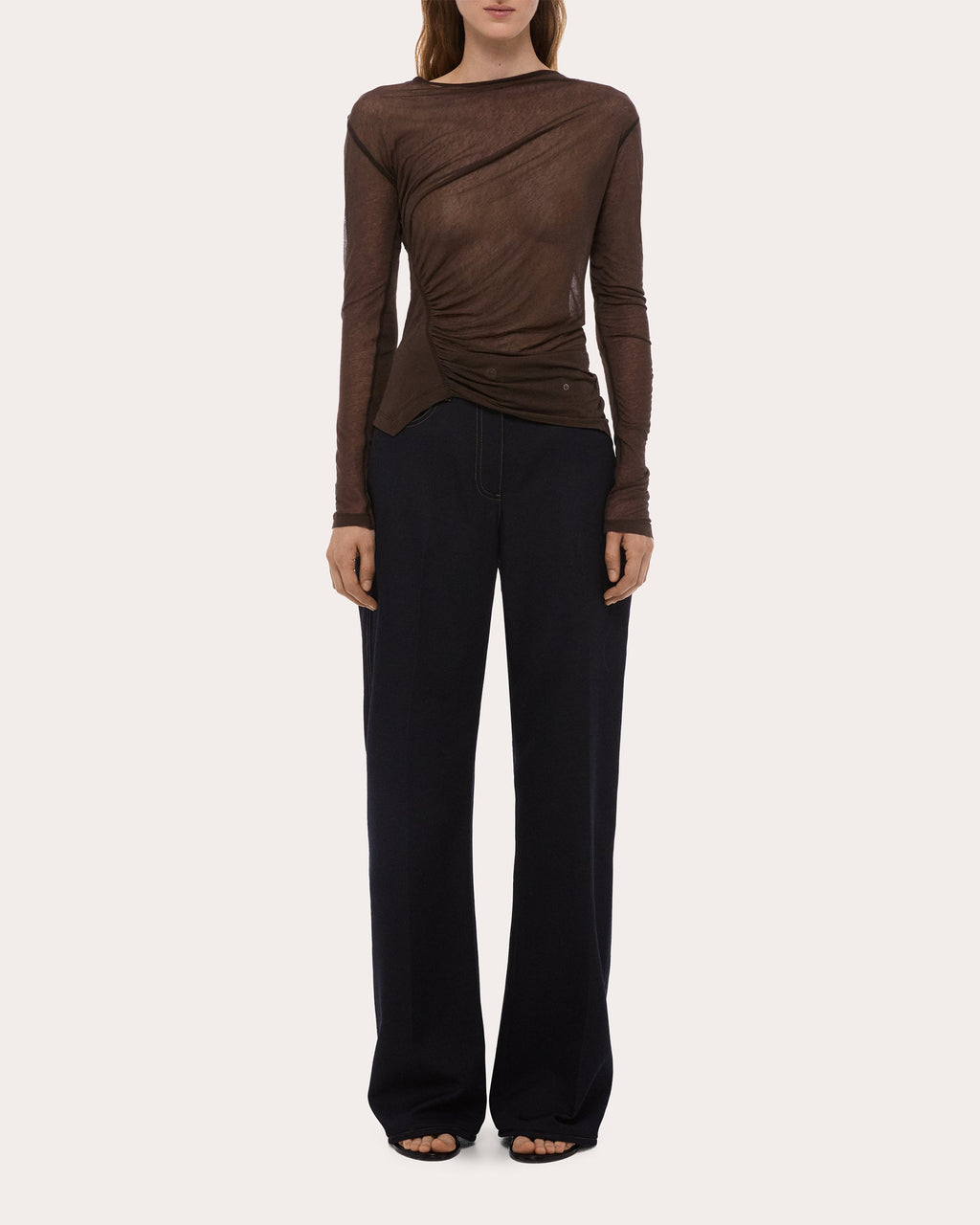 Sheer Jersey Ruched Asymmetric Wind Top