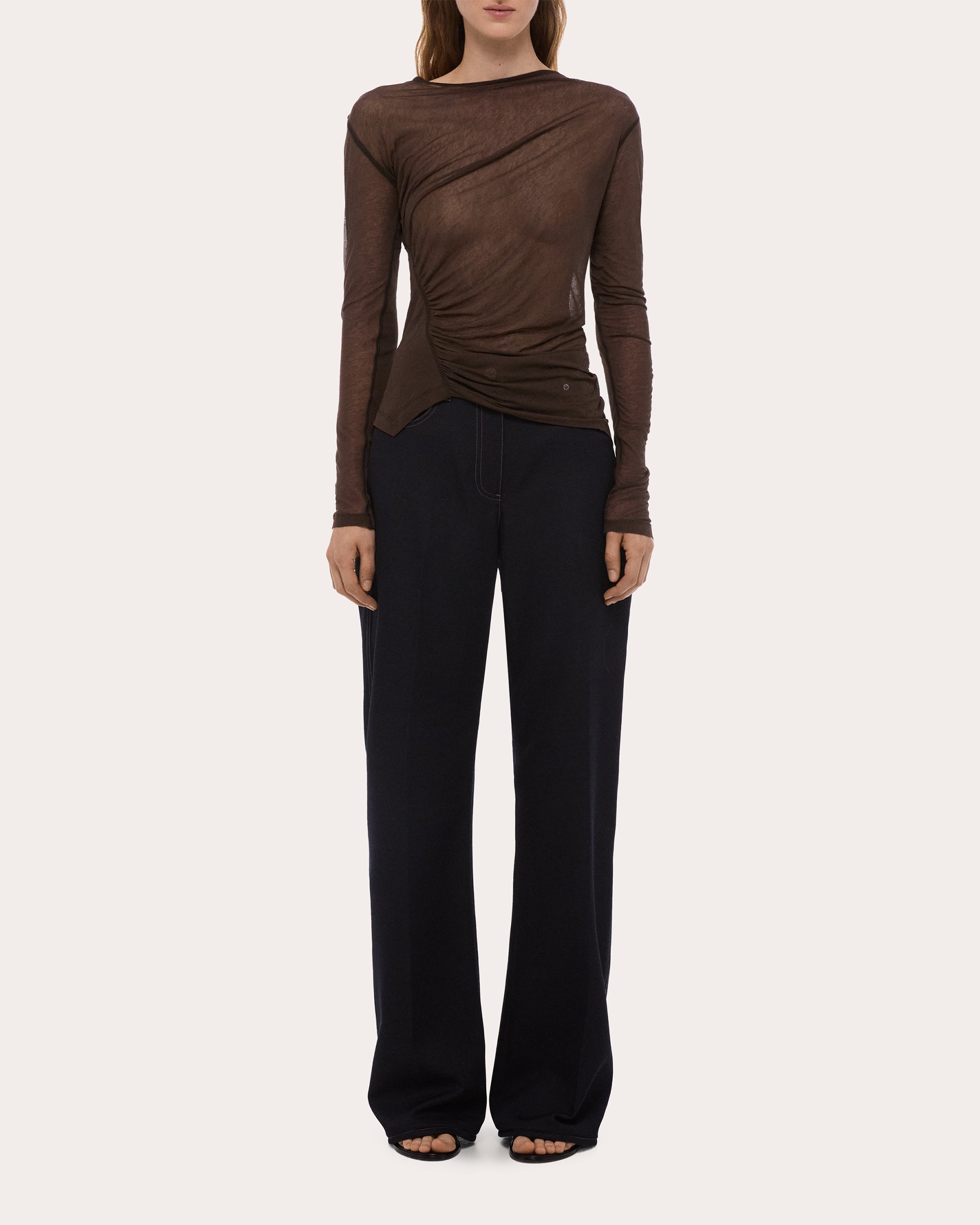 Sheer Jersey Ruched Asymmetric Wind Top