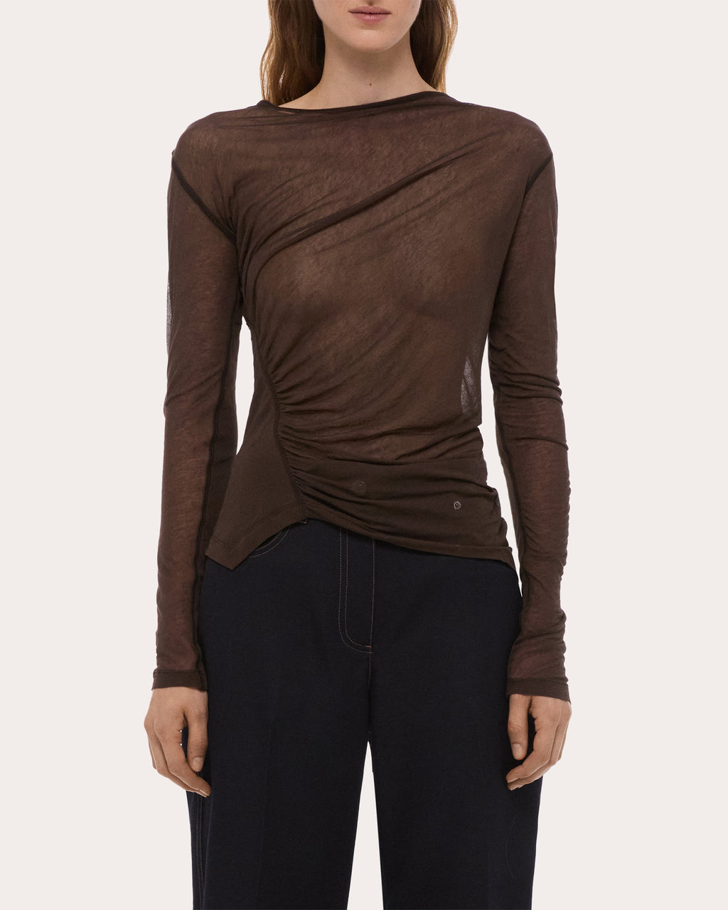 Sheer Jersey Ruched Asymmetric Wind Top
