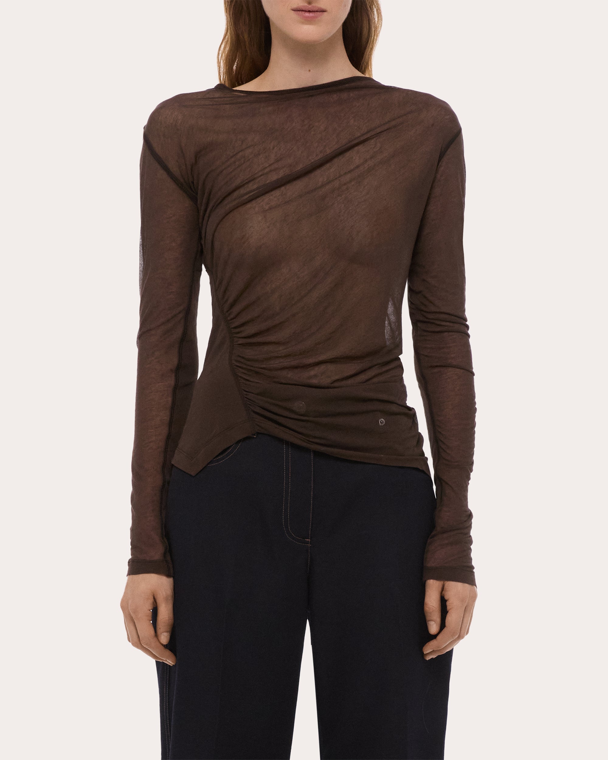 Sheer Jersey Ruched Asymmetric Wind Top