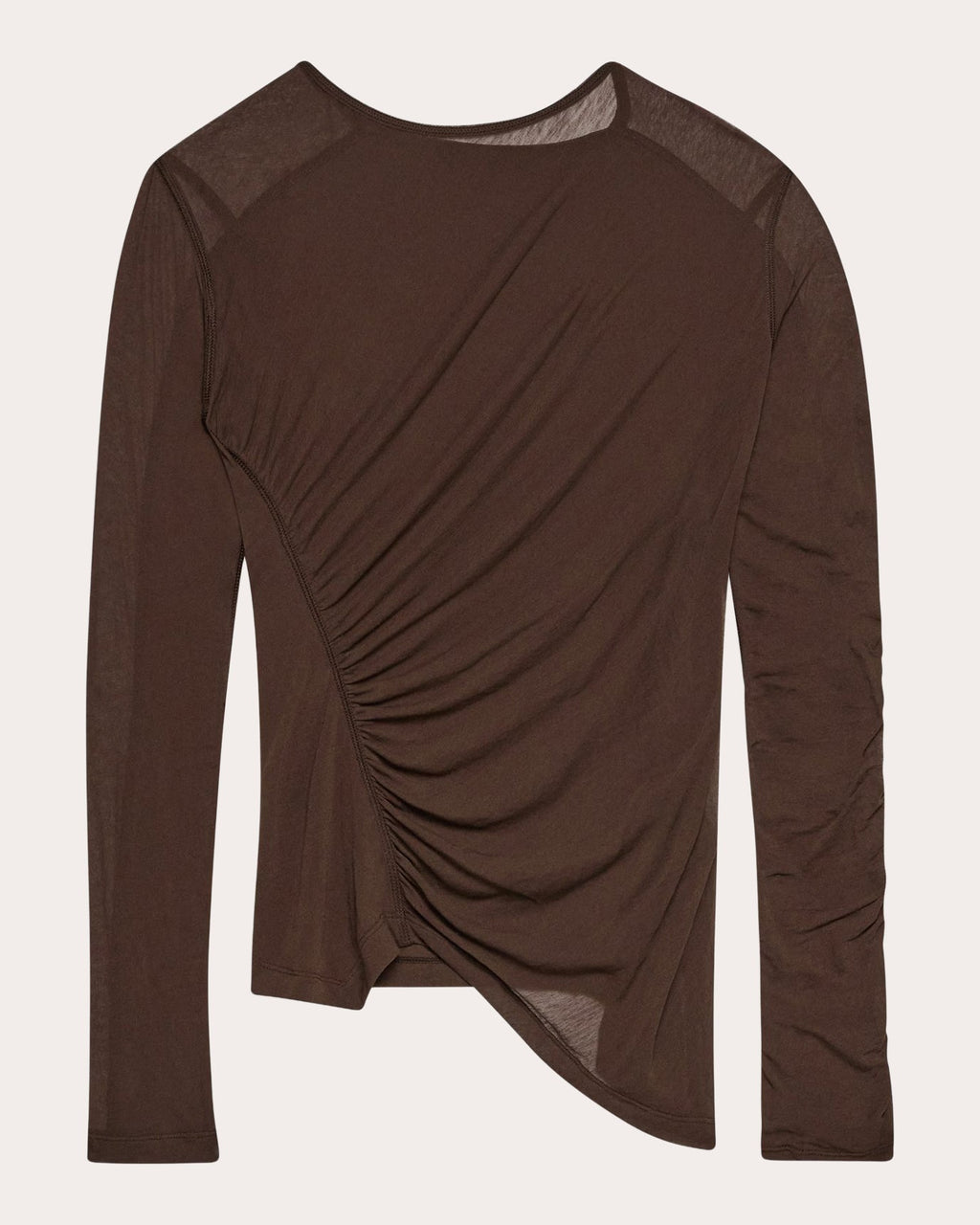Sheer Jersey Ruched Asymmetric Wind Top