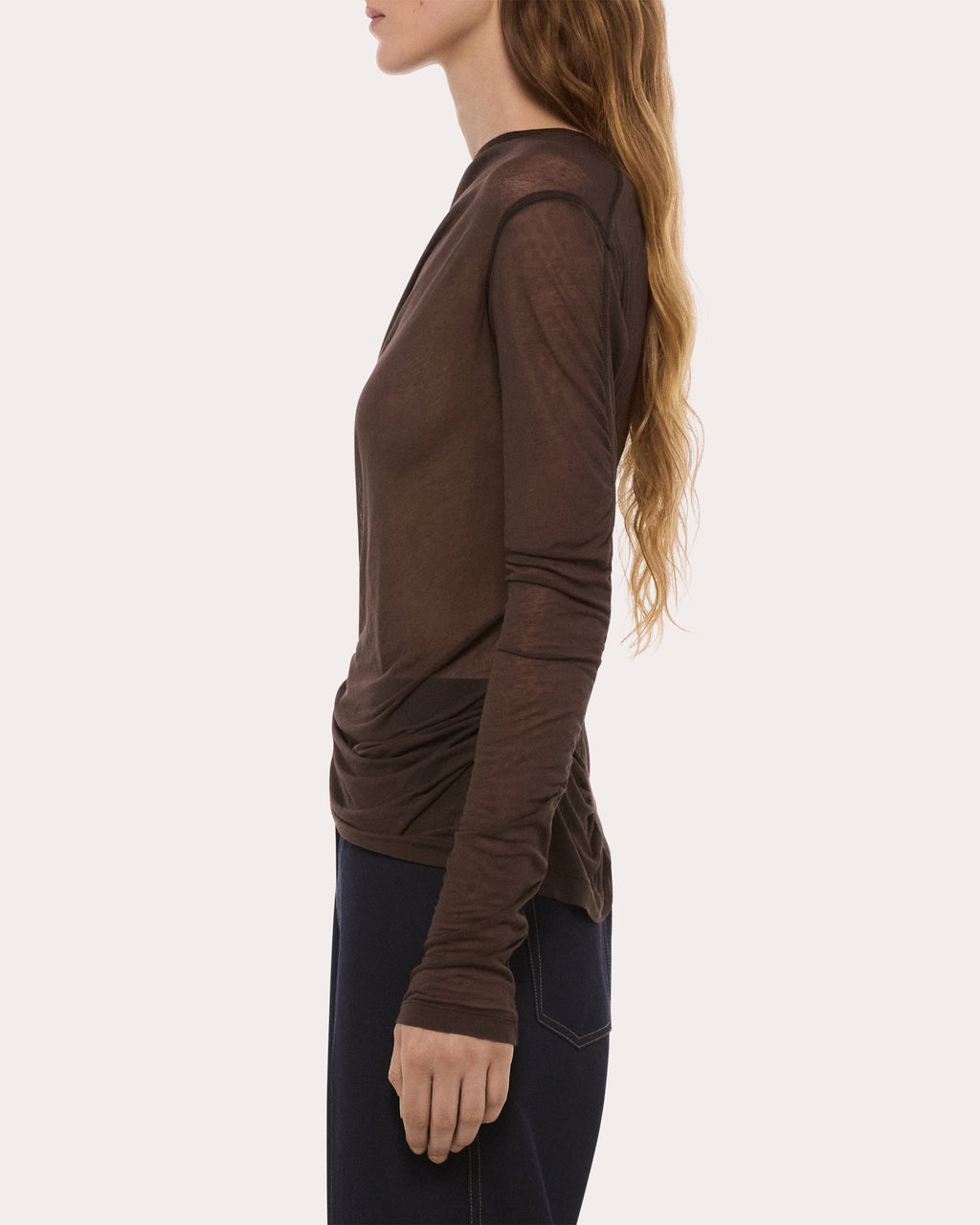 Sheer Jersey Ruched Asymmetric Wind Top