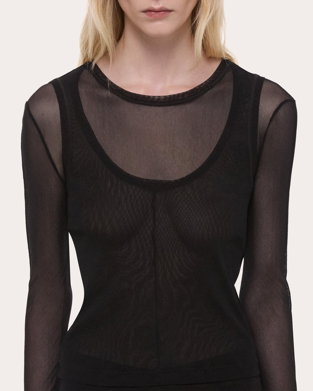 Sheer Mesh Layered Long-Sleeve Tee