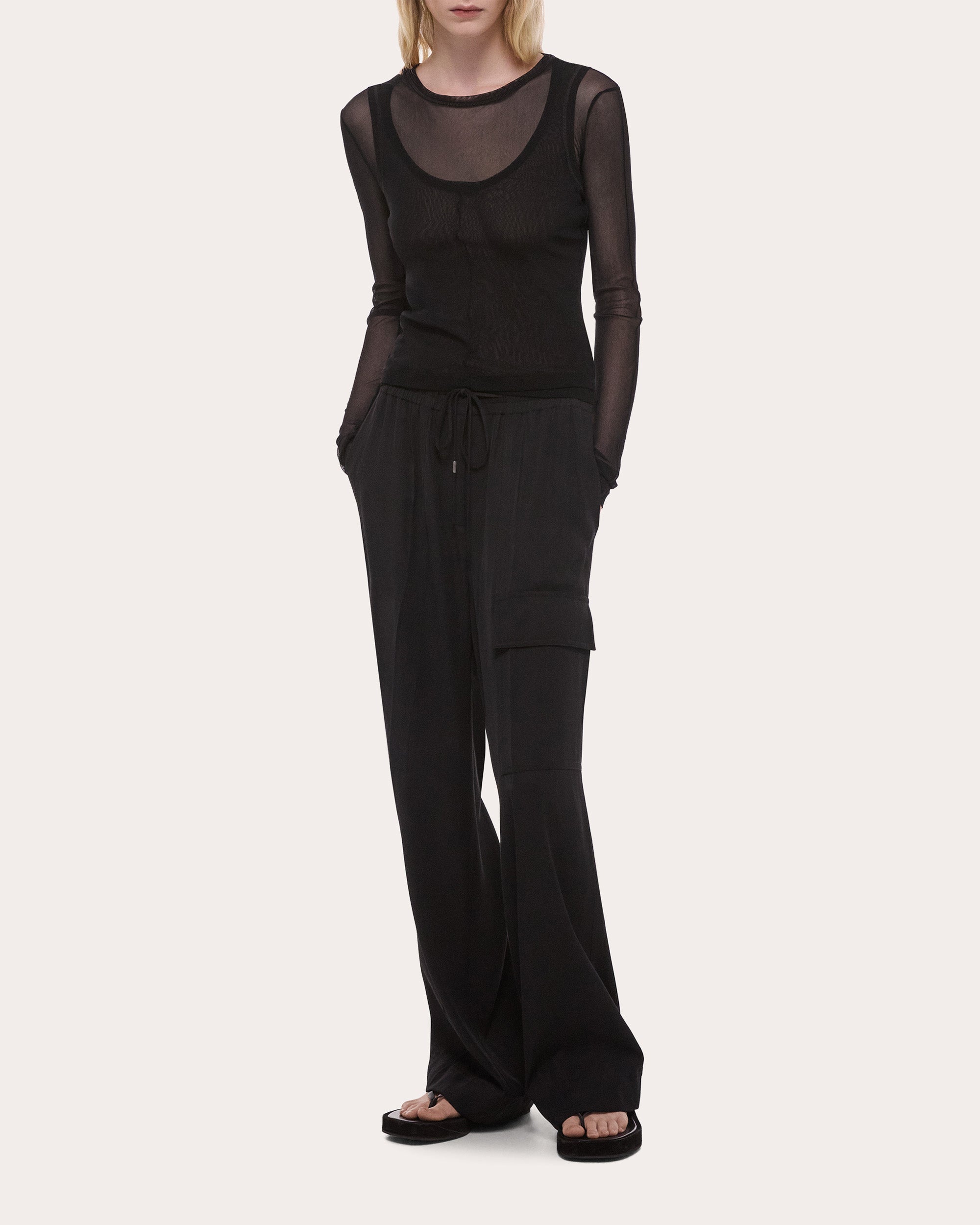 Sheer Mesh Layered Long-Sleeve Tee
