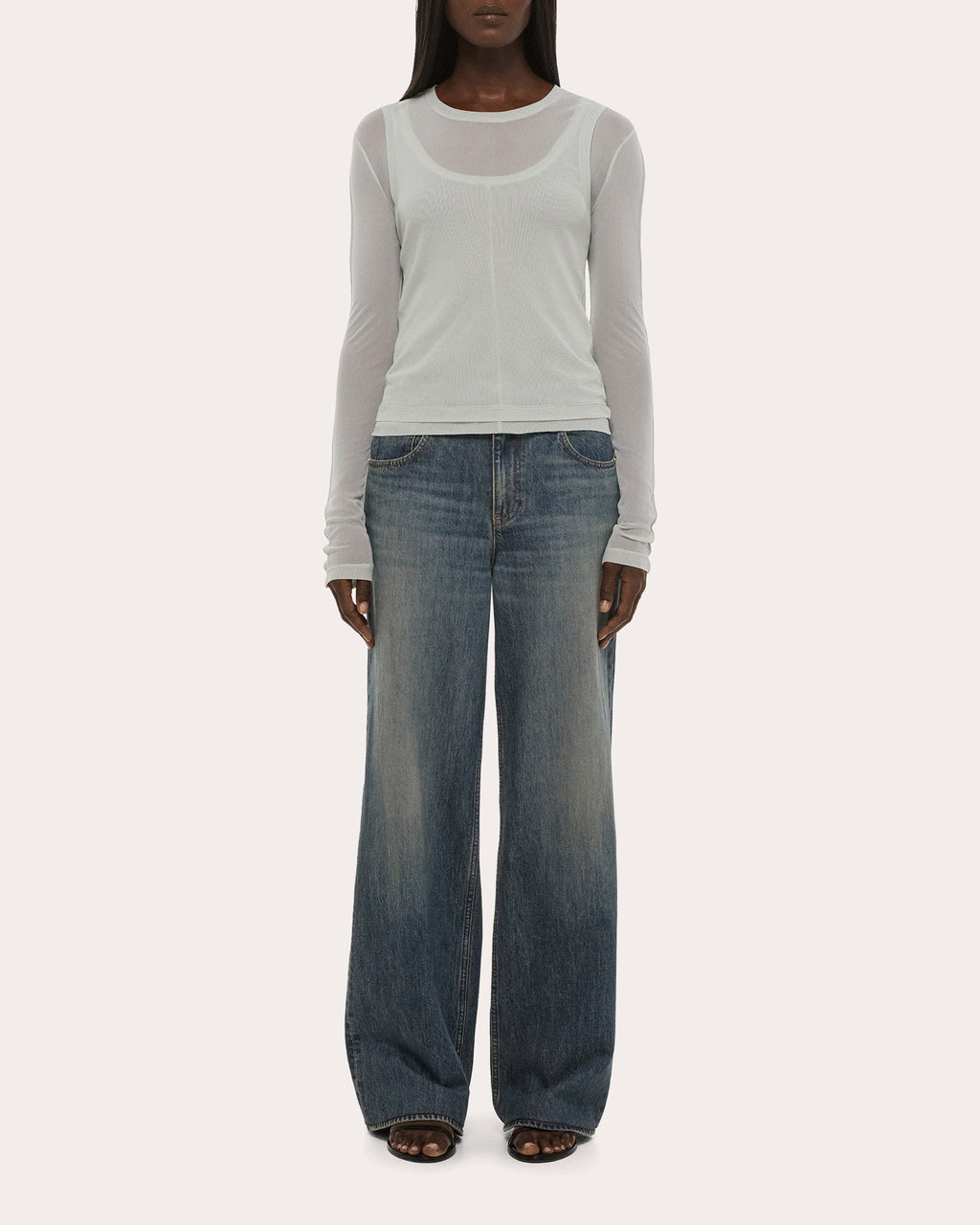 Sheer Mesh Layered Long-Sleeve Tee