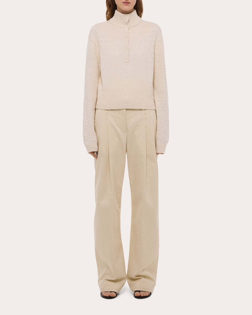 Slub Wool Button Mock Neck Sweater