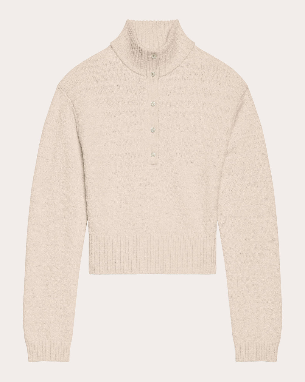 Slub Wool Button Mock Neck Sweater