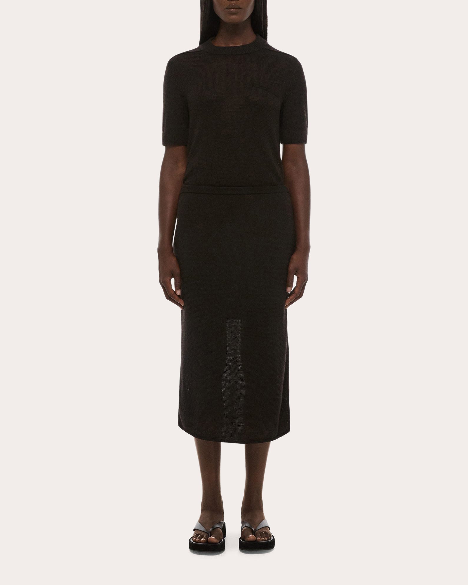 Sheer Wool Knit Layered Midi Skirt