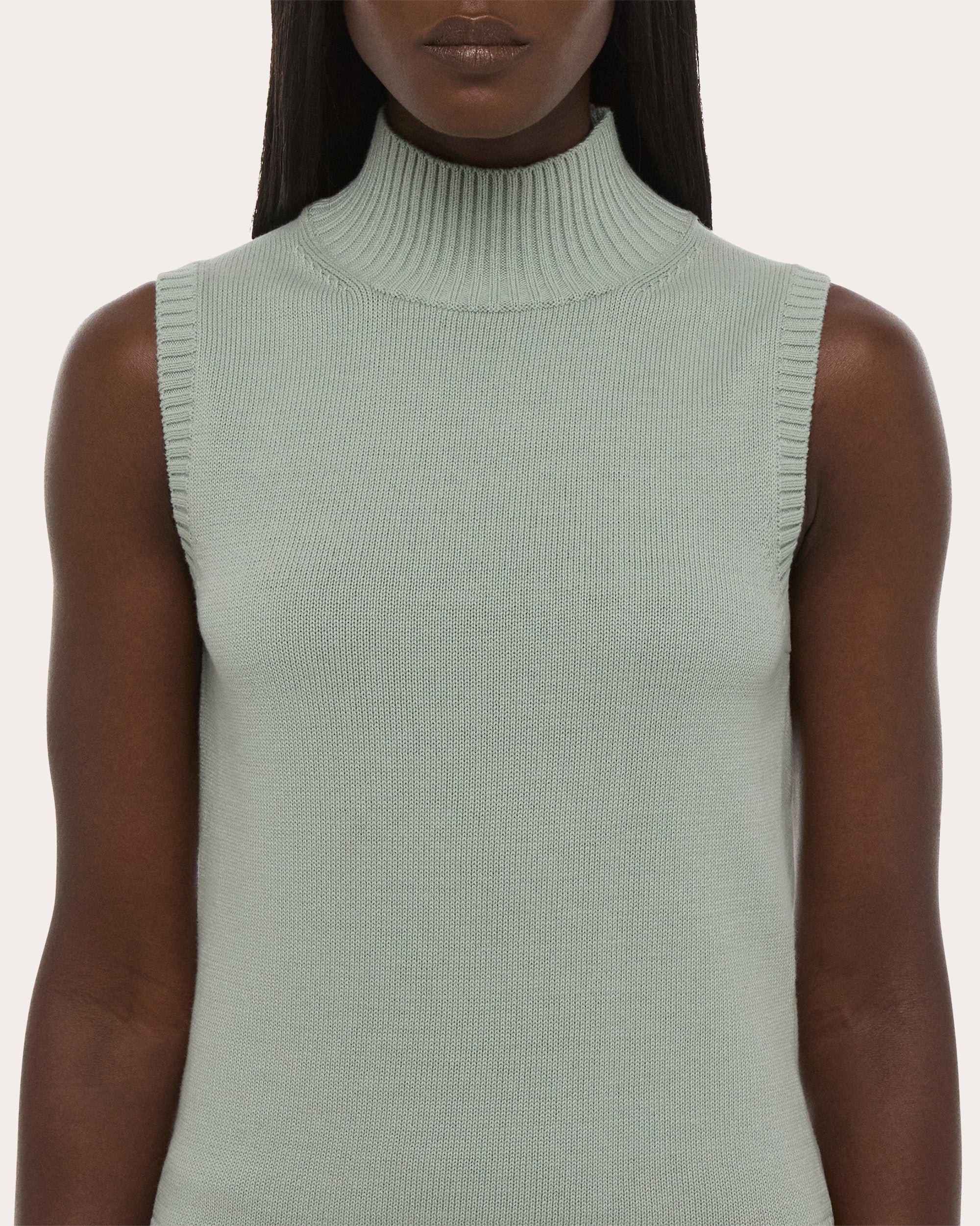 Knit Cotton Mock Neck Sweater Tank