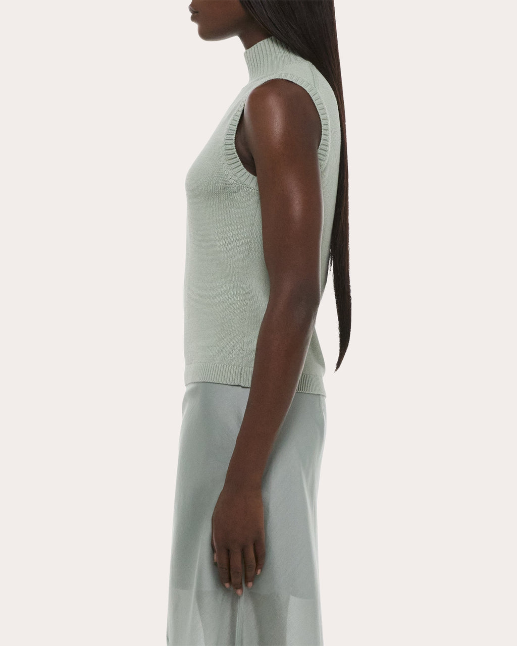 Knit Cotton Mock Neck Sweater Tank