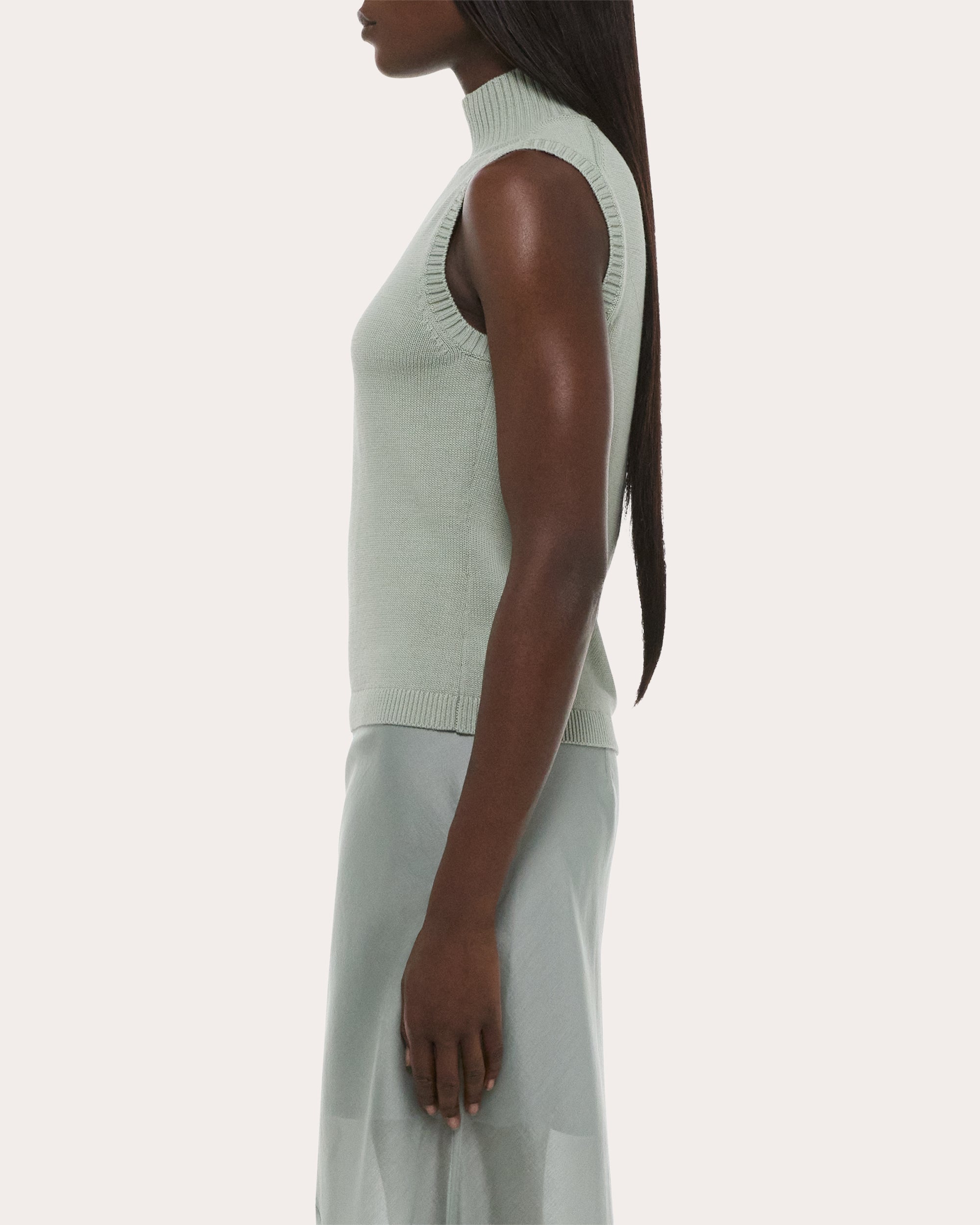 Knit Cotton Mock Neck Sweater Tank