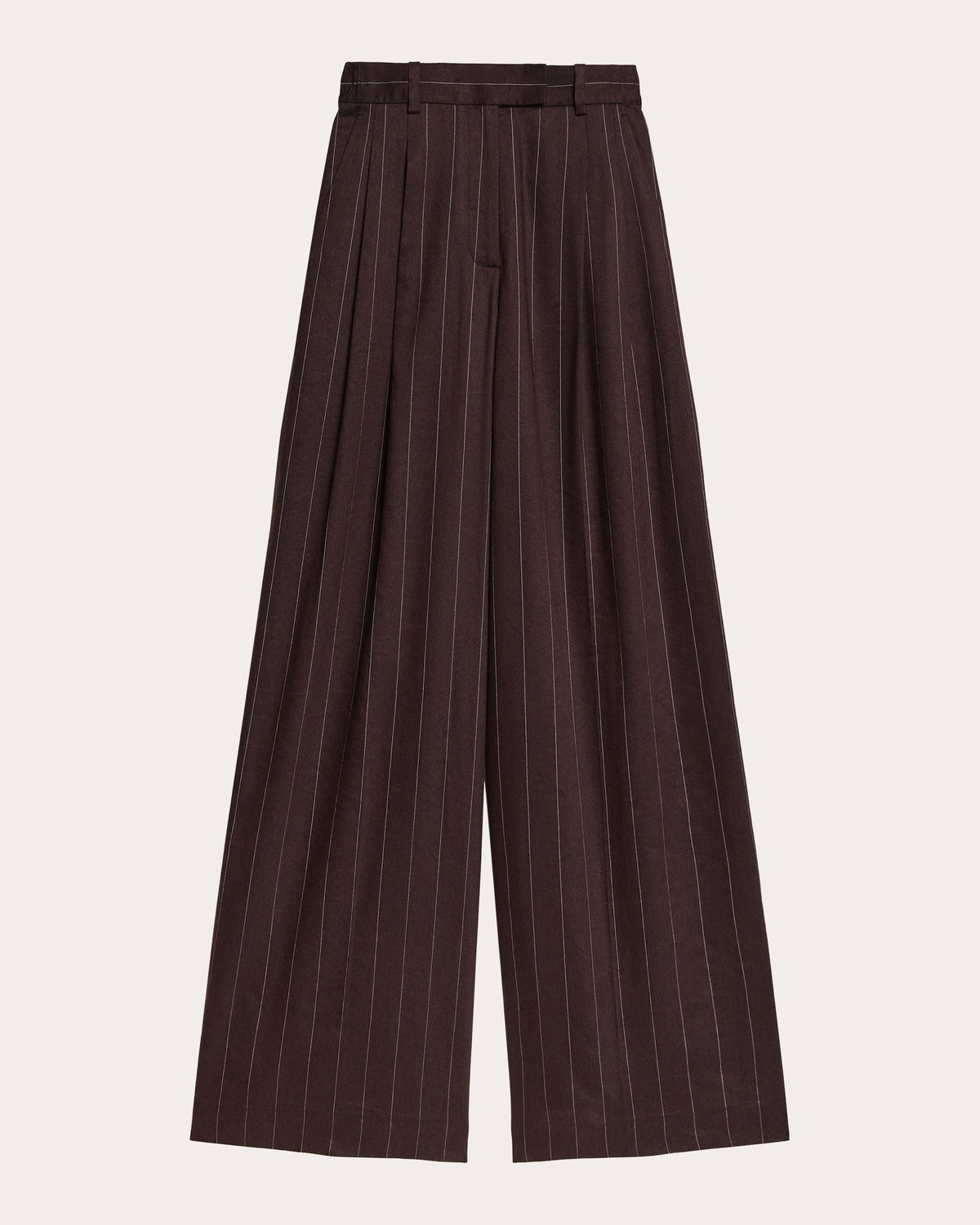 Pinstripe Pleated Wide-Leg Trousers