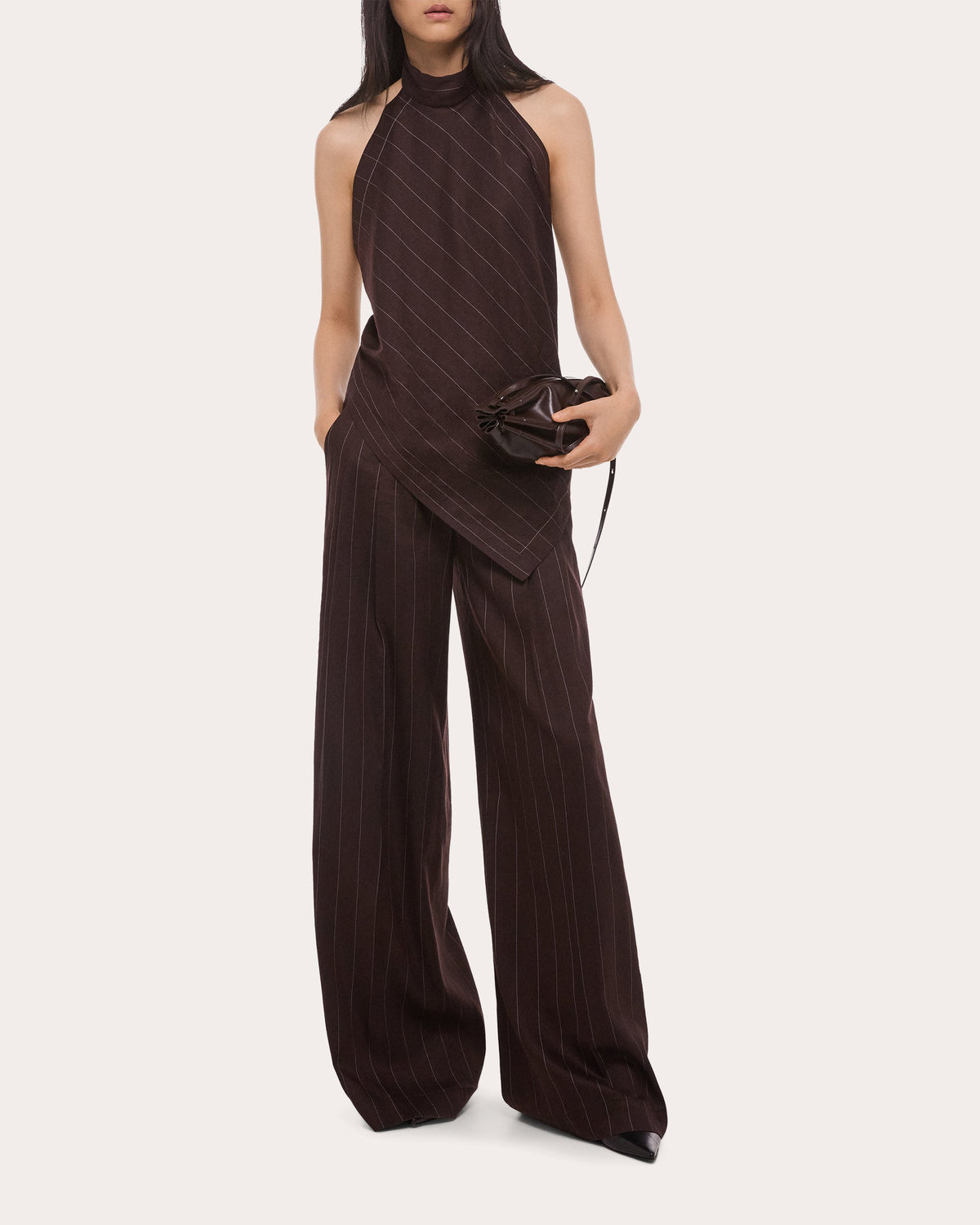 Pinstripe Pleated Wide-Leg Trousers