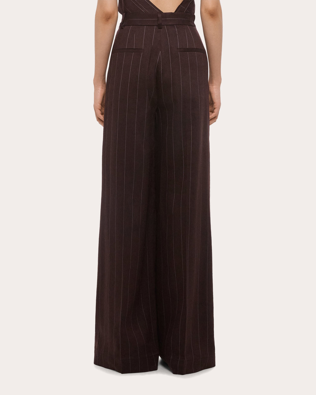 Pinstripe Pleated Wide-Leg Trousers