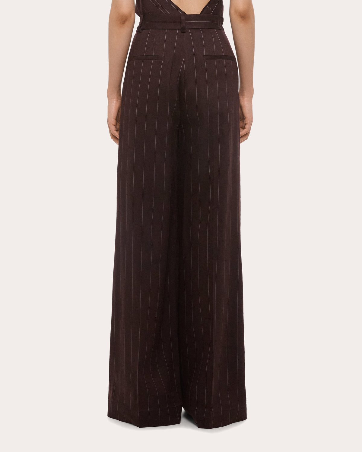 Pinstripe Pleated Wide-Leg Trousers