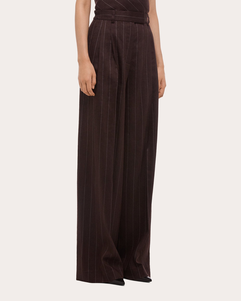 Pinstripe Pleated Wide-Leg Trousers