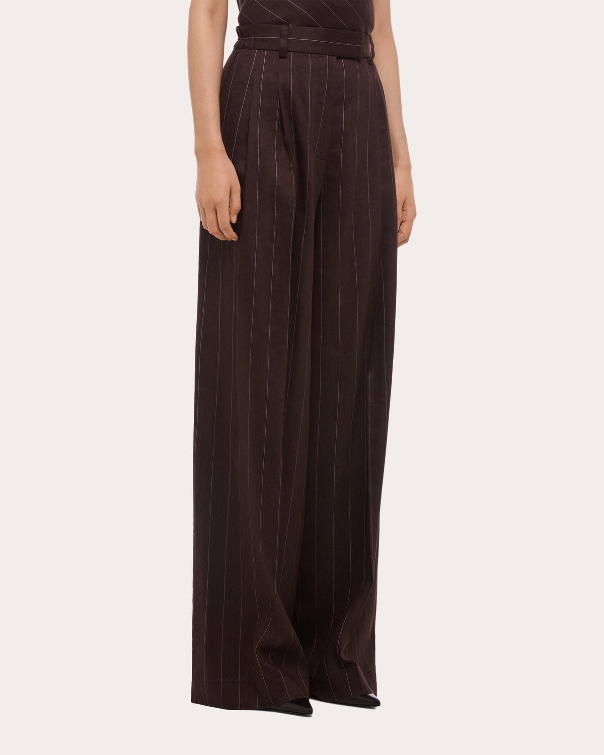 Pinstripe Pleated Wide-Leg Trousers