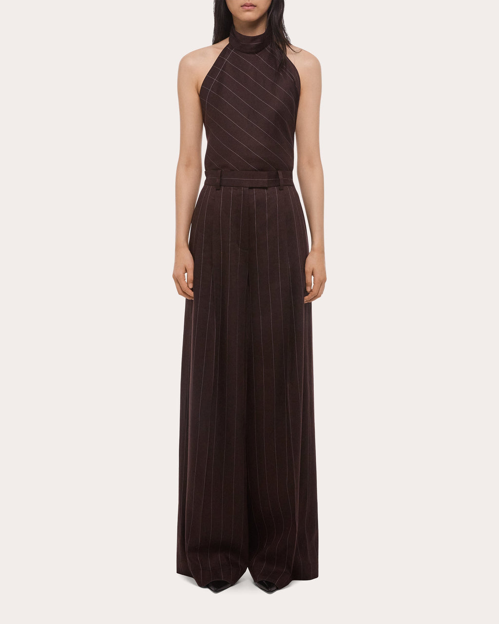 Pinstripe Pleated Wide-Leg Trousers