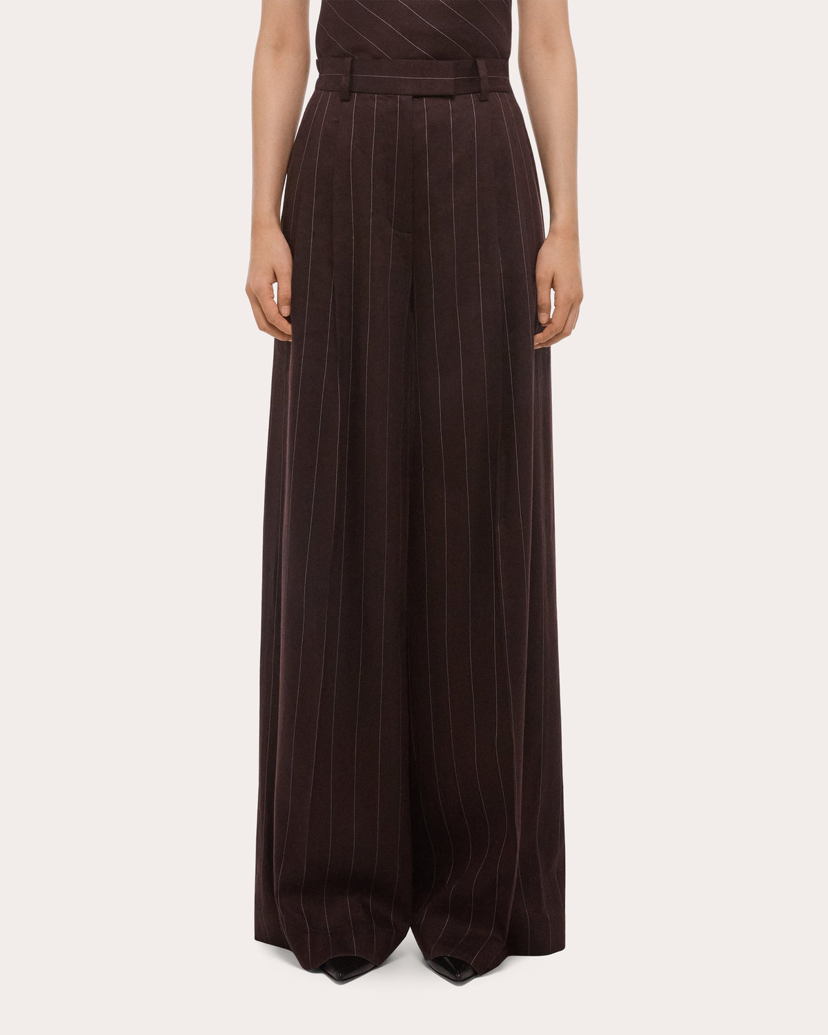 Pinstripe Pleated Wide-Leg Trousers