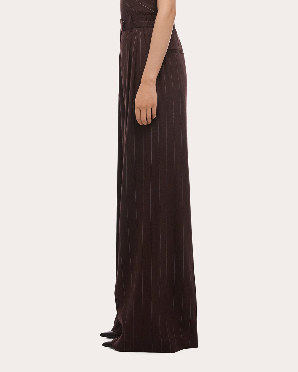 Pinstripe Pleated Wide-Leg Trousers