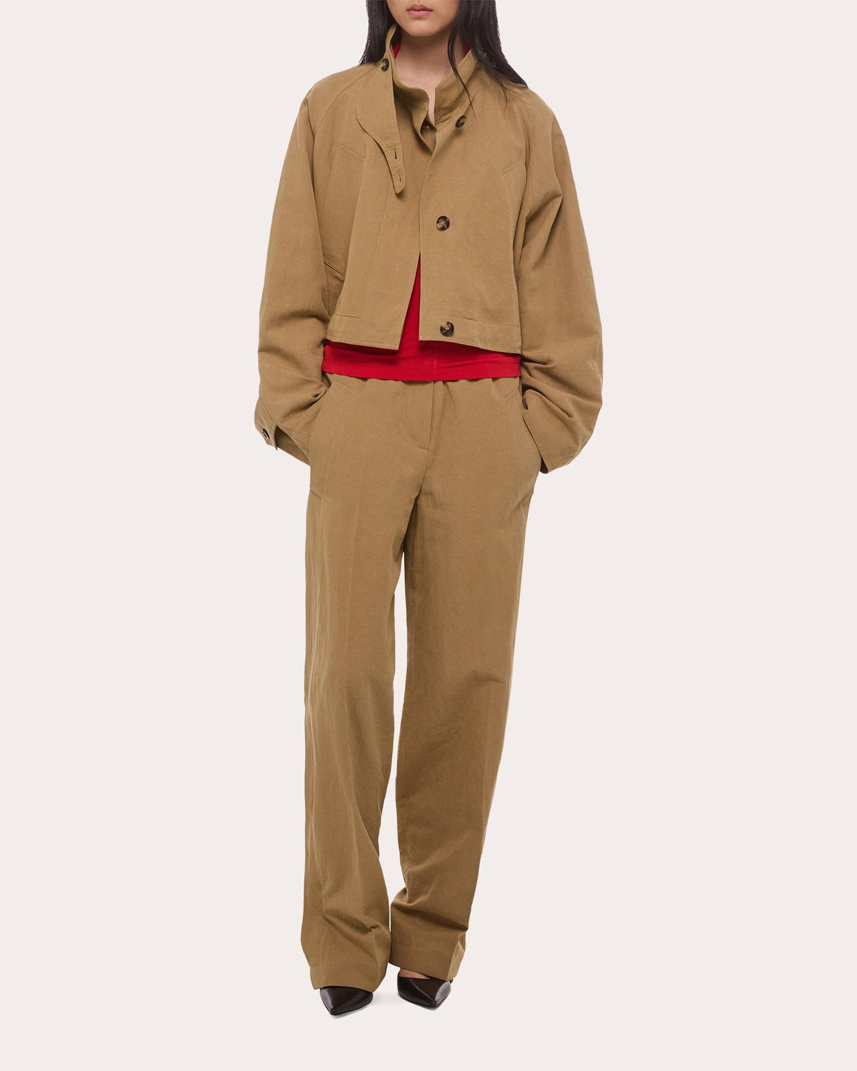 Cotton Linen Cropped Trench Jacket