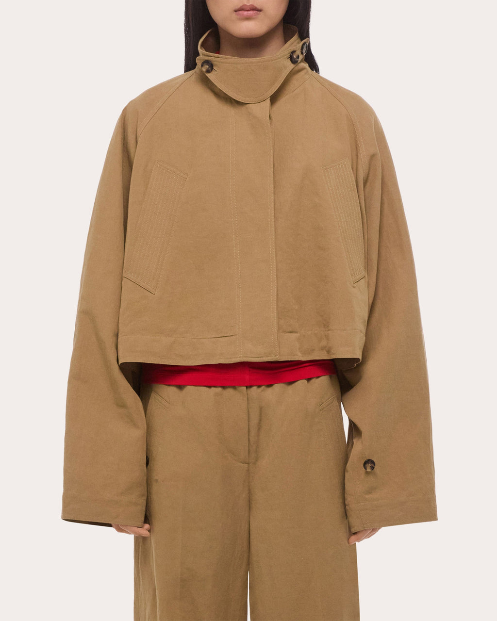 Cotton Linen Cropped Trench Jacket