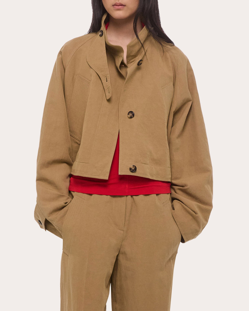 Cotton Linen Cropped Trench Jacket