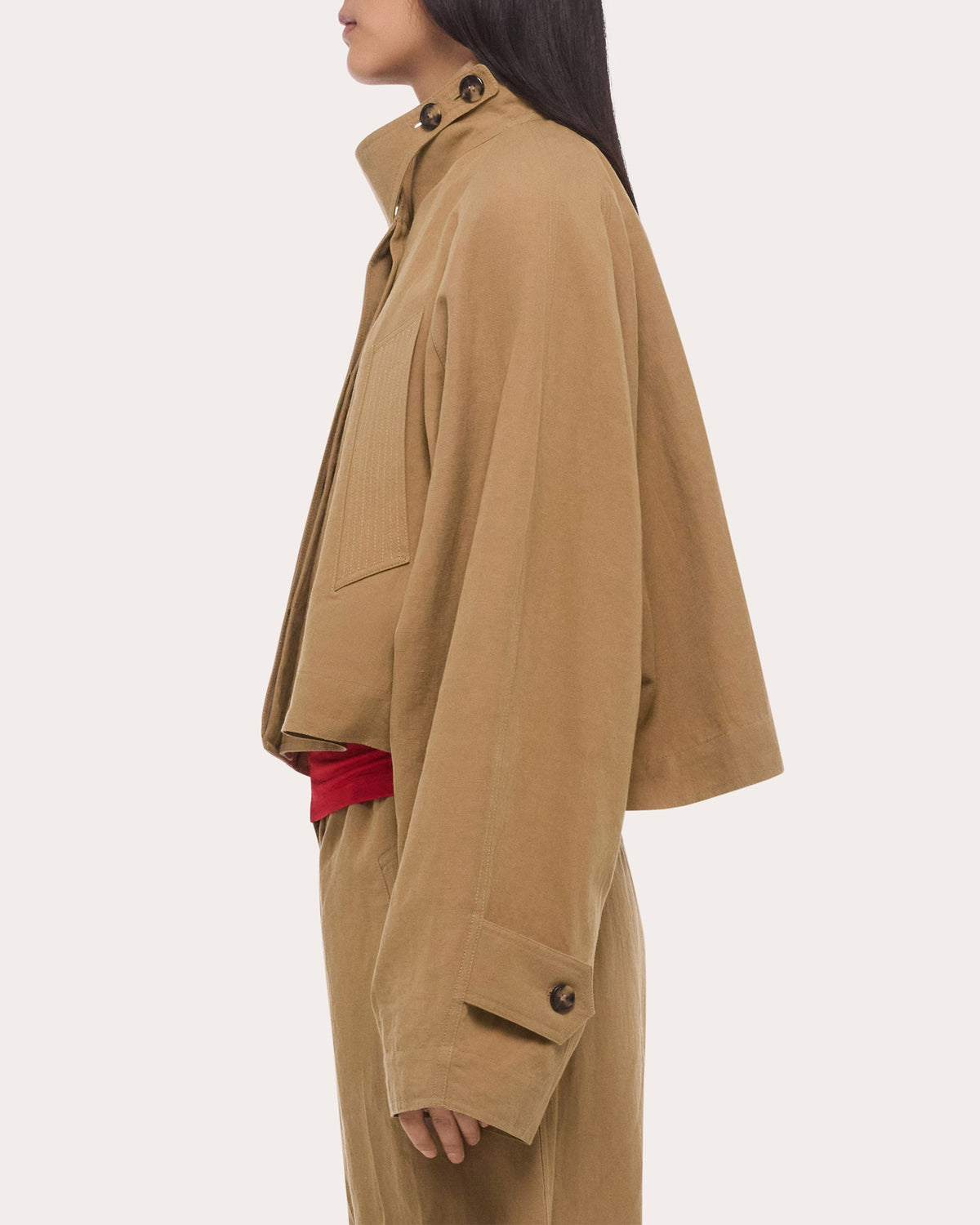 Cotton Linen Cropped Trench Jacket
