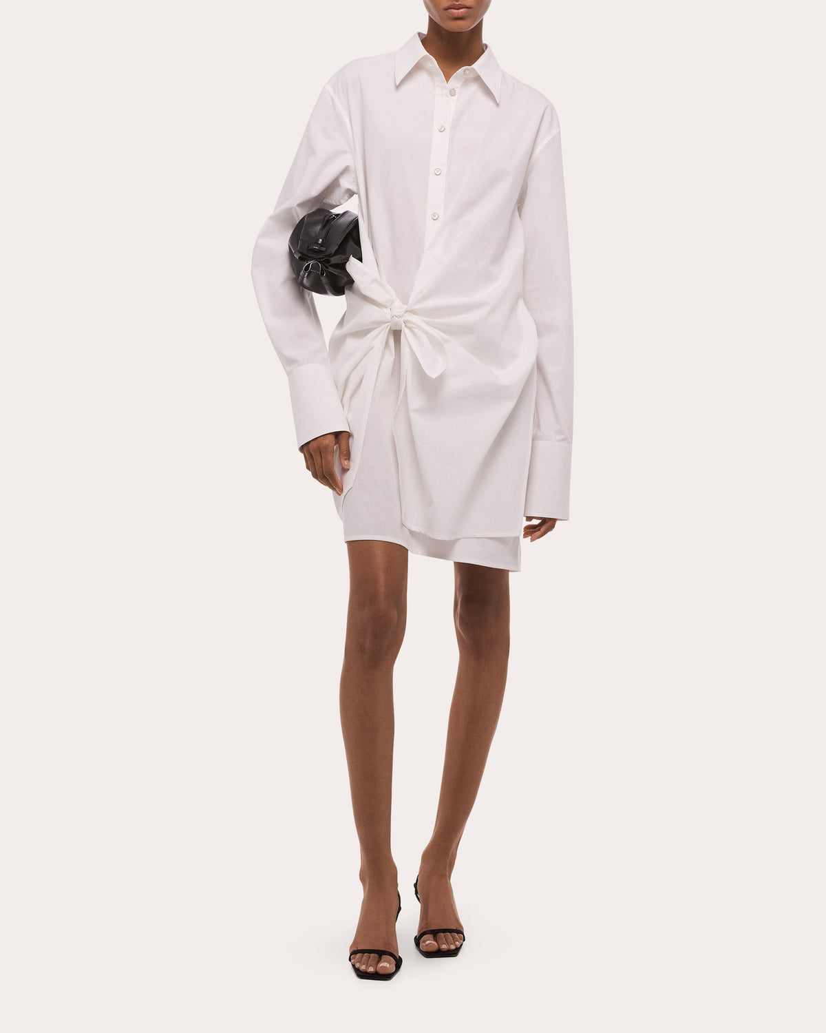 Poplin Gathered Knot Shirt Dress