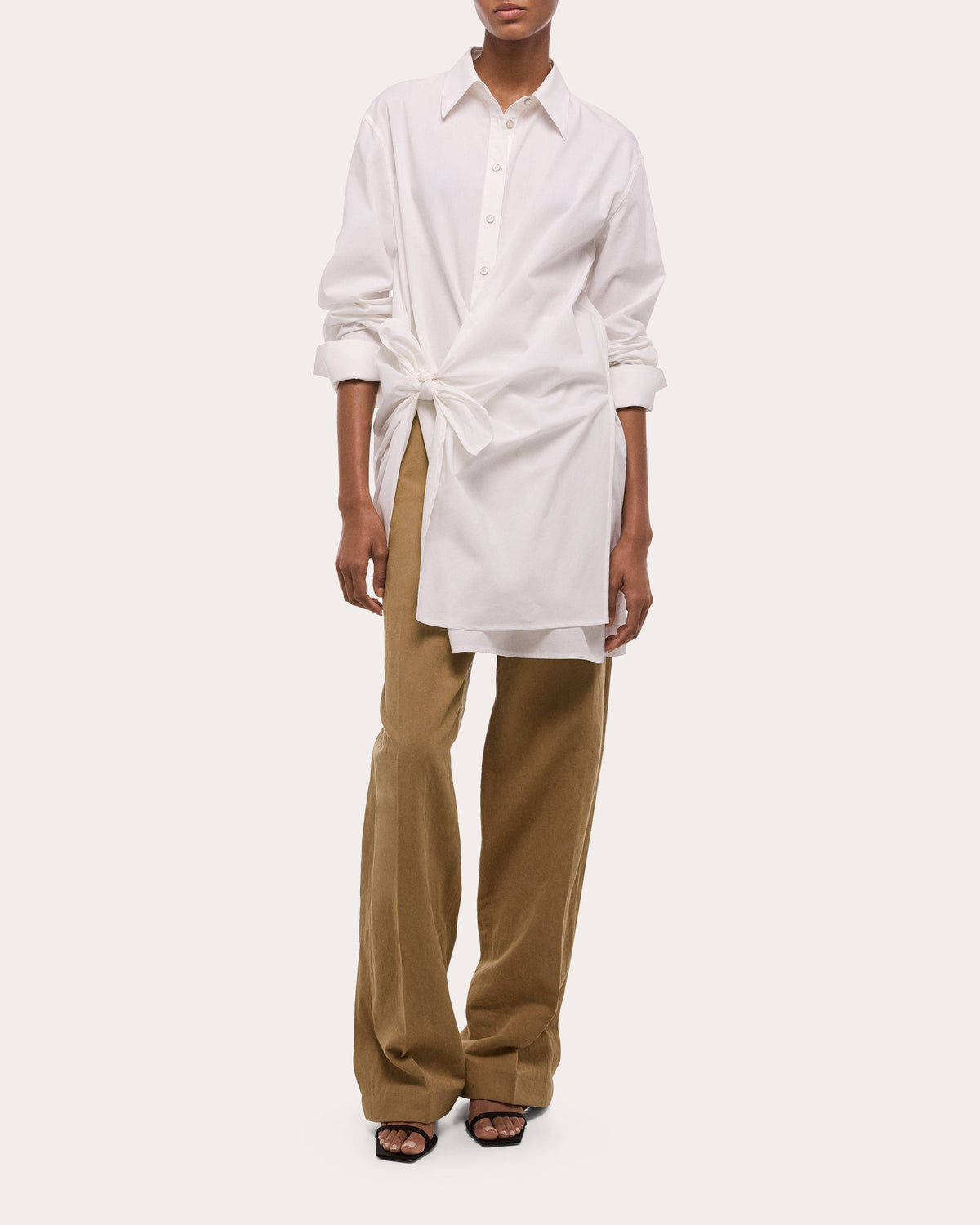 Poplin Gathered Knot Shirt Dress